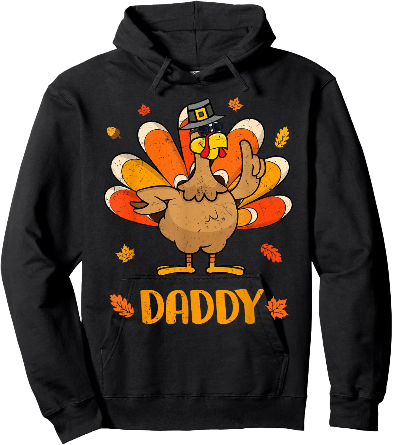 Retro Thanksgiving Daddy Turkey Thankful Fall Family Outfit Hoodie - Hoodie | Black