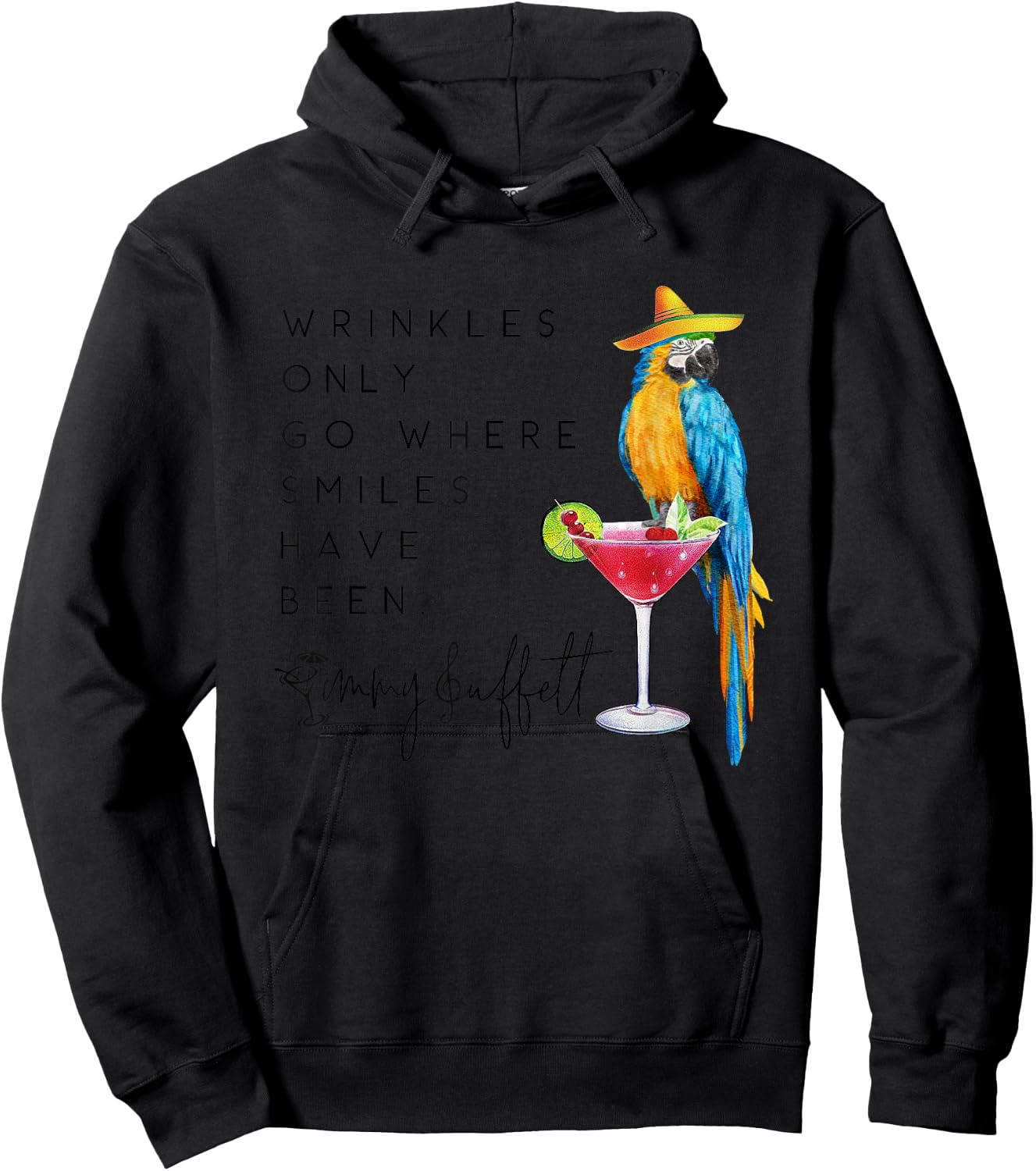 Wrinkles Only Go Where Smiles Have Been Cute Parrot Mexican Hoodie - Hoodie | Black