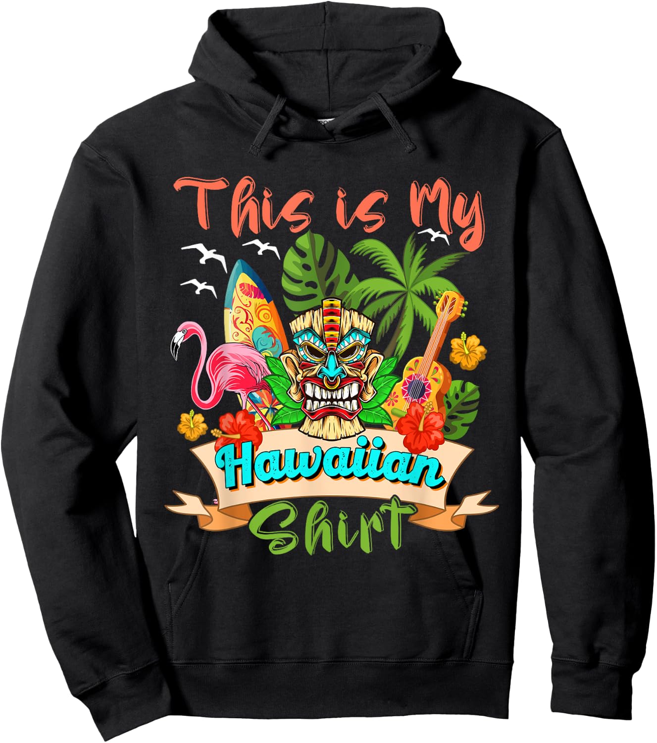 This Is My Hawaiian Shirt Floral Flamingo Summer Vacation Hoodie - Hoodie | Black