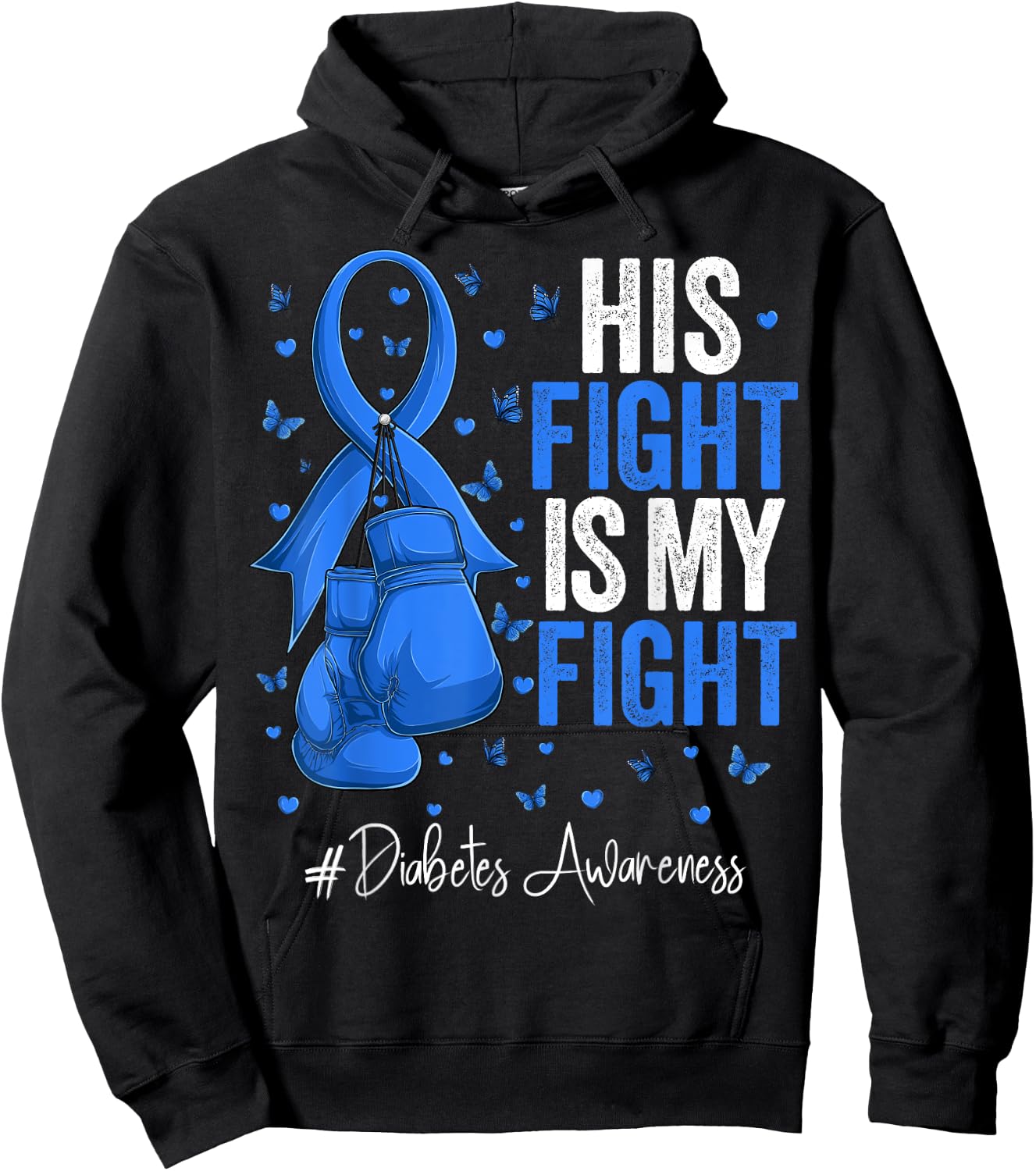 Blue Ribbon Survivor Fighter Diabetes Awareness Hoodie - Hoodie | Black