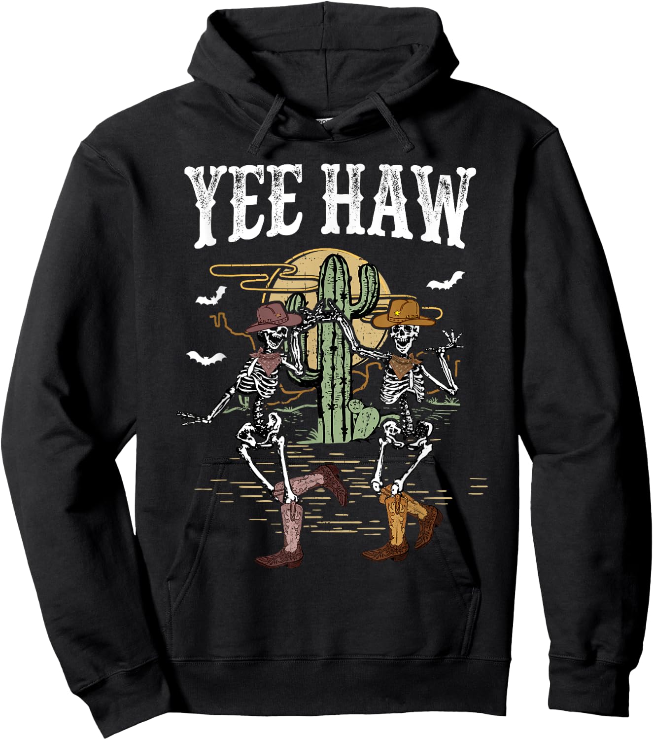 Howdy Retro Desert Dancing Skeleton Cowboy Boots Hat Western Hoodie - Hoodie | Black