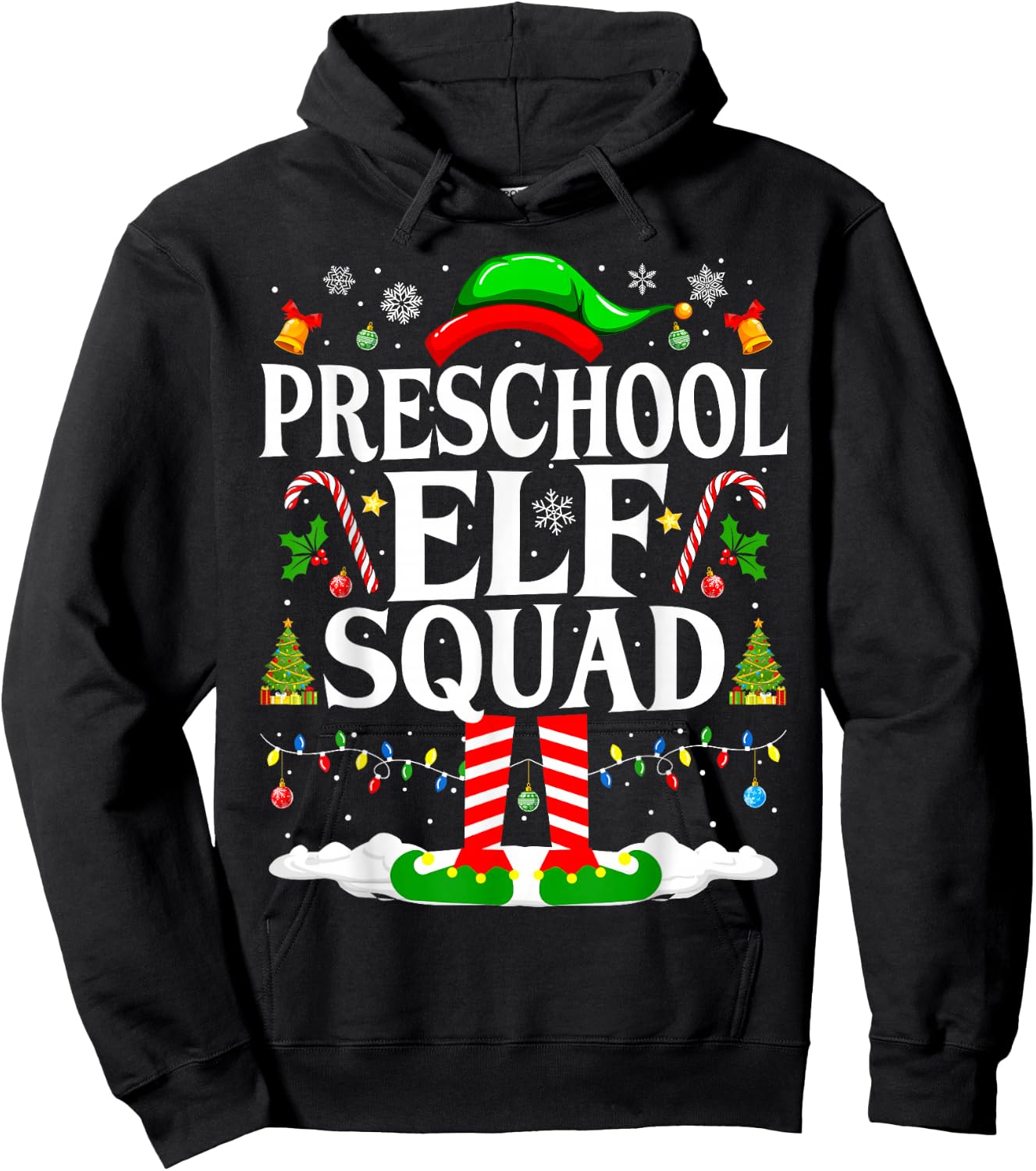 Preschool Elf Squad Xmas Funny Christmas Preschool Teacher Hoodie - Hoodie | Black