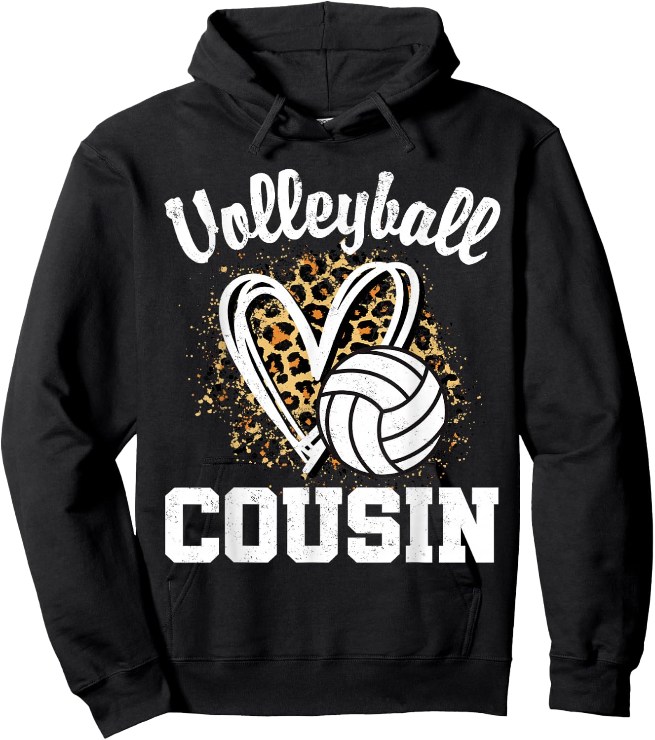 Volleyball Cousin Leopard Heart Hoodie - Hoodie | Black