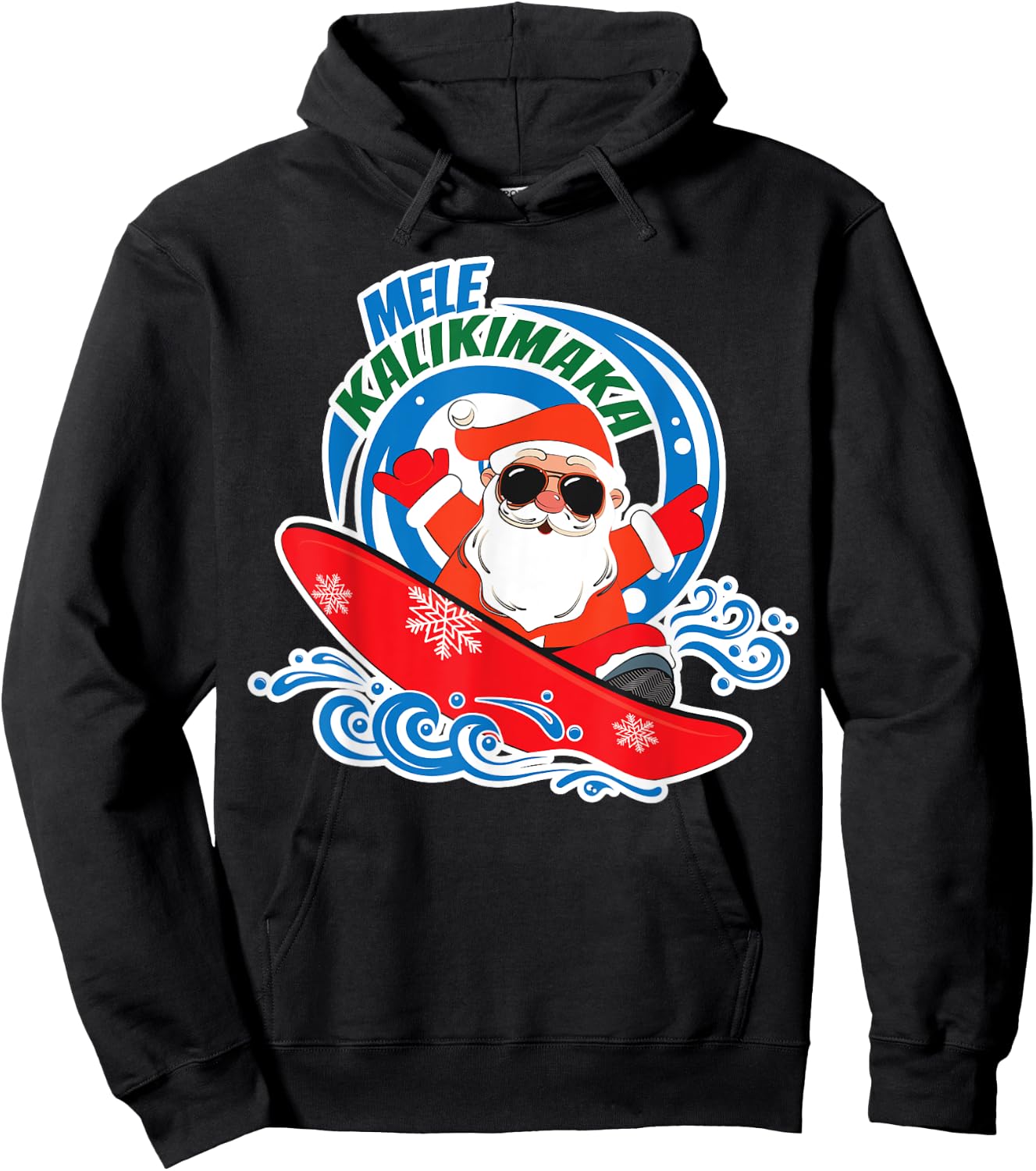 Mele Kalikimaka Hawaiian Christmas In July Surfing Santa Hoodie - Hoodie | Black