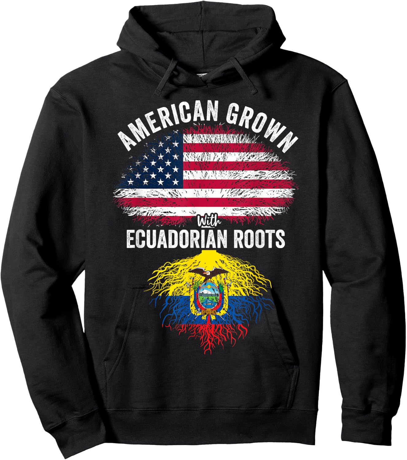 American Grown With Ecuadorian Roots USA Ecuador Flag Hoodie - Hoodie | Black