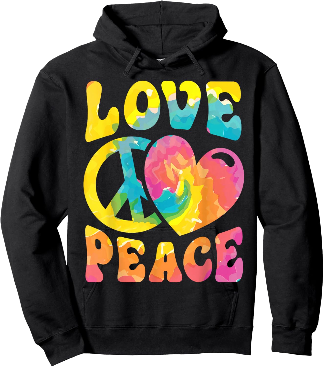 Hippie Women Men Love Peace Sign Heart Tie Dye Retro Groovy Hoodie - Hoodie | Black
