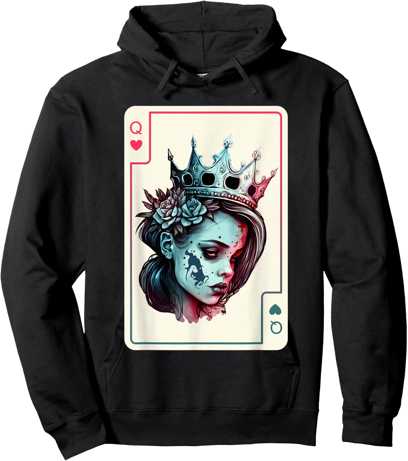 Queen of Hearts Gothic Poker Card Game Halloween Creepy Hoodie - Hoodie | Black