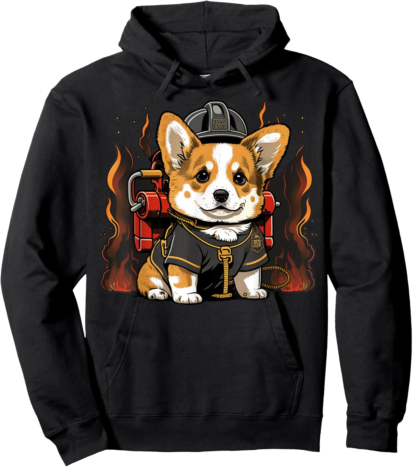 Welsh Corgi Fireman on Firefighter Welsh Corgi Hoodie - Hoodie | Black