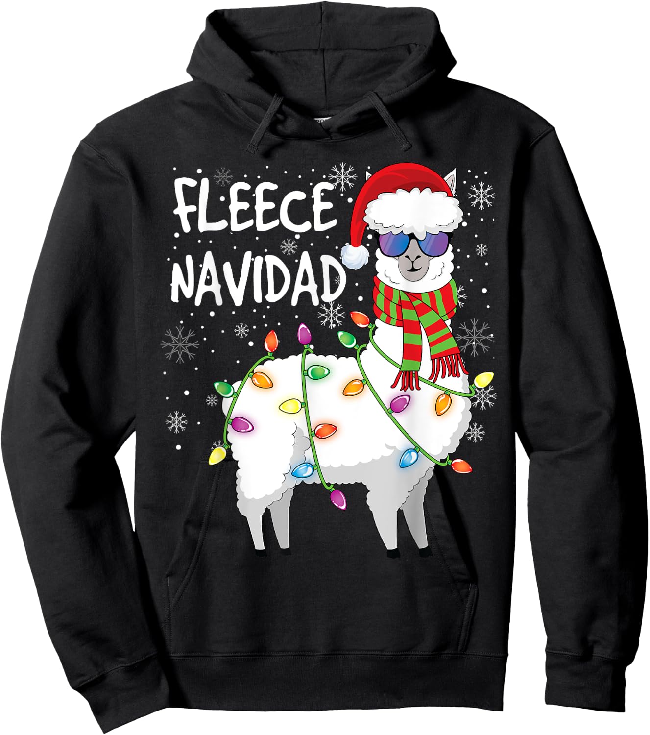 Fleece Feliz Navidad Shirt Llama Christmas Hoodie - Hoodie | Black