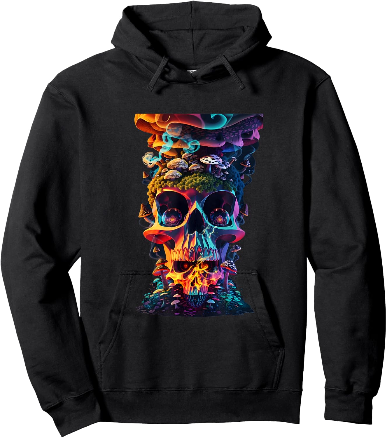 Goblincore Aesthetic Grunge Fungi Mushroom Skull Hoodie - Hoodie | Black
