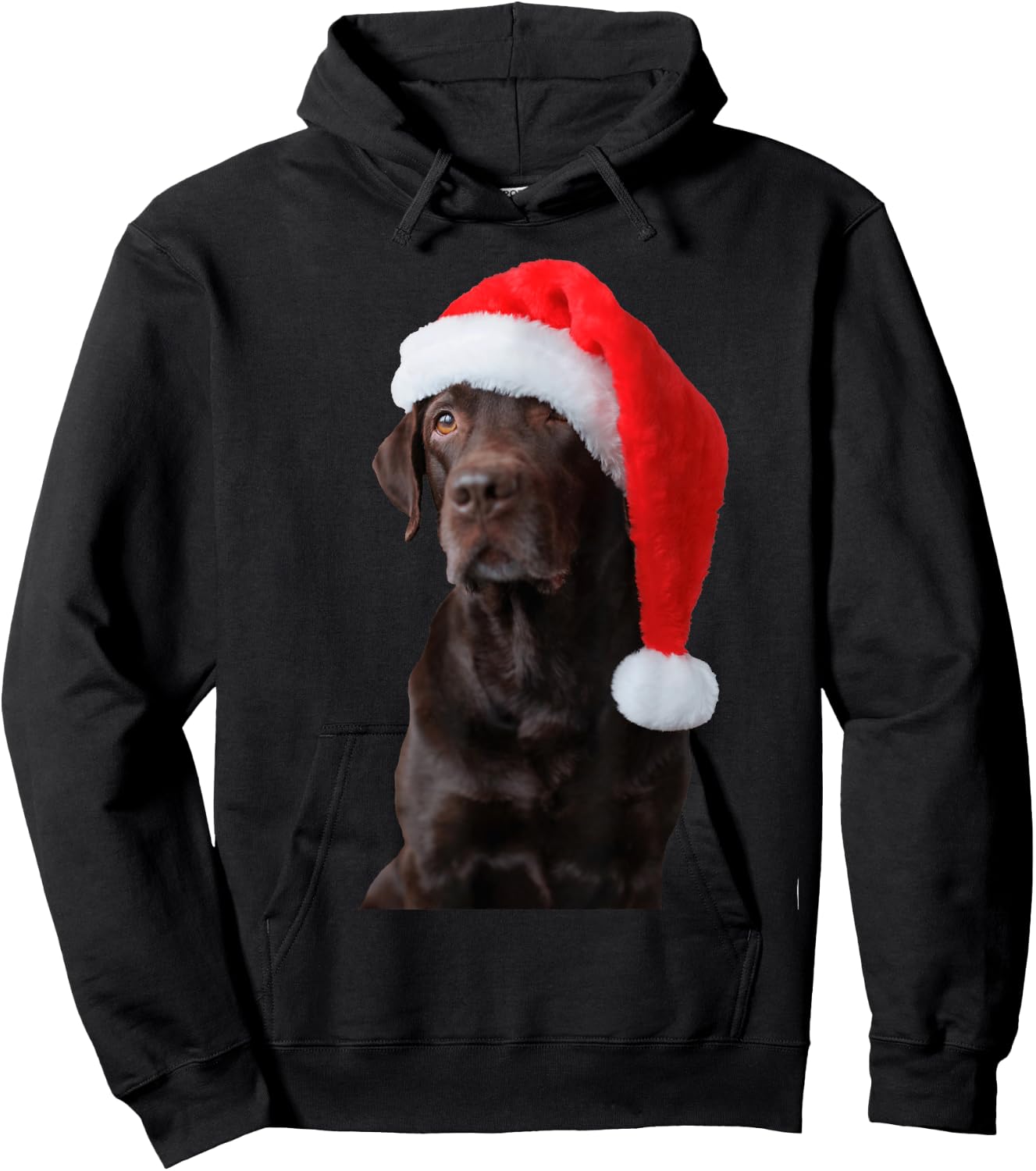 Chocolate Lab Dog Portrait Santa Hat Cute Christmas Labrador Hoodie - Hoodie | Black