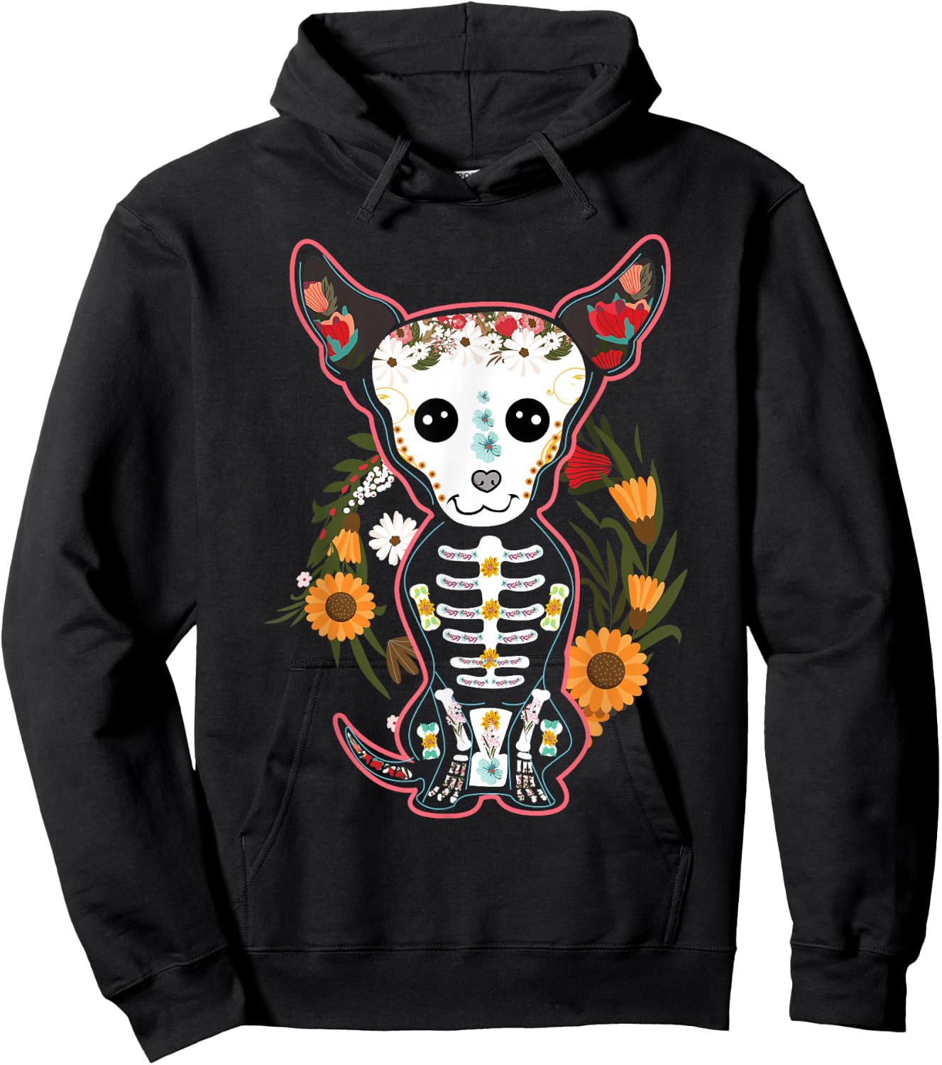 Souls Day Muertos Day Of Dead Sugar Skull Chihuahua Dog Women Kids Hoodie - Hoodie | Black