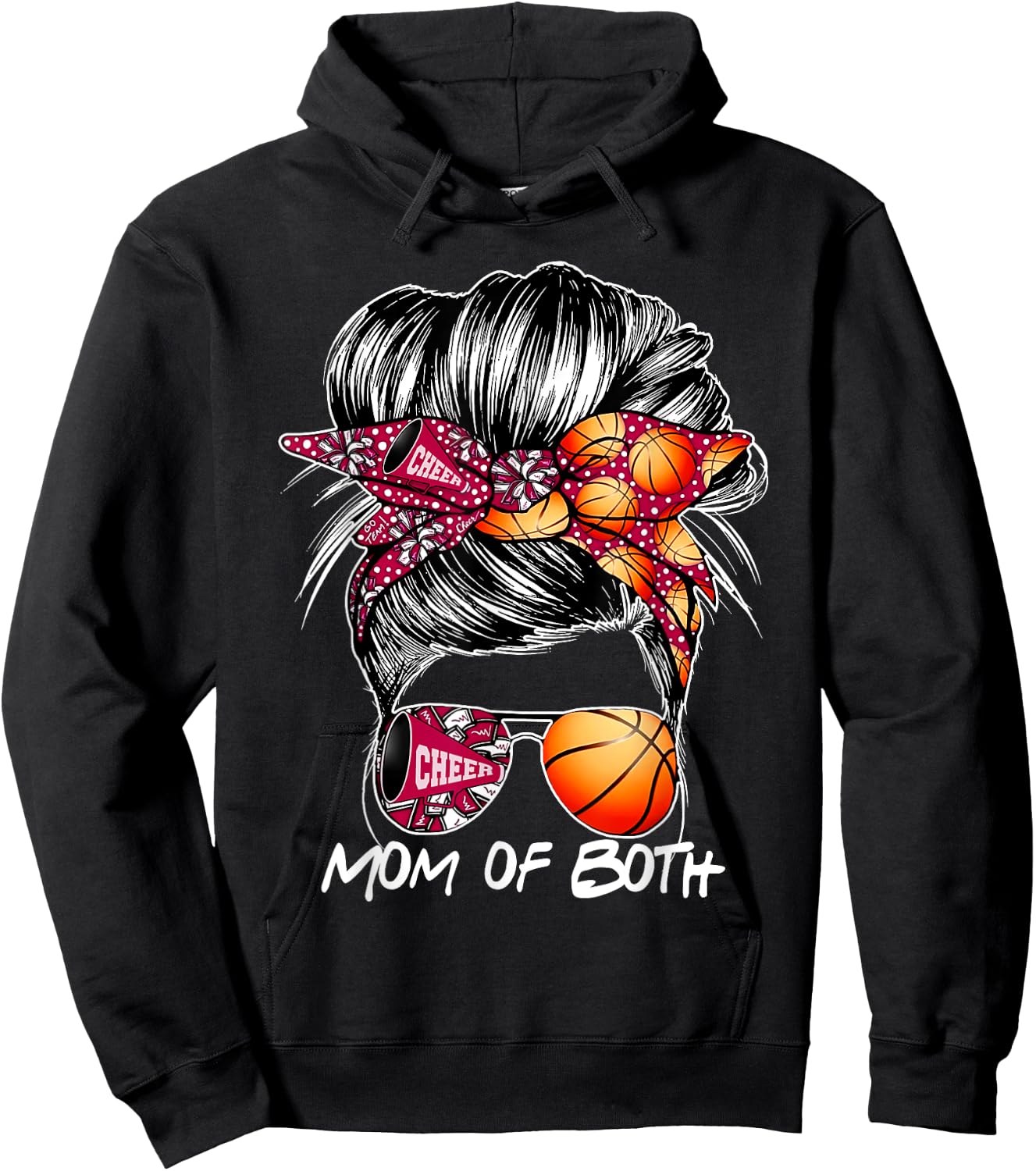 Mom Of Both Cheer Mom Basketball Mom Messy Bun Mother's Day Hoodie - Hoodie | Black