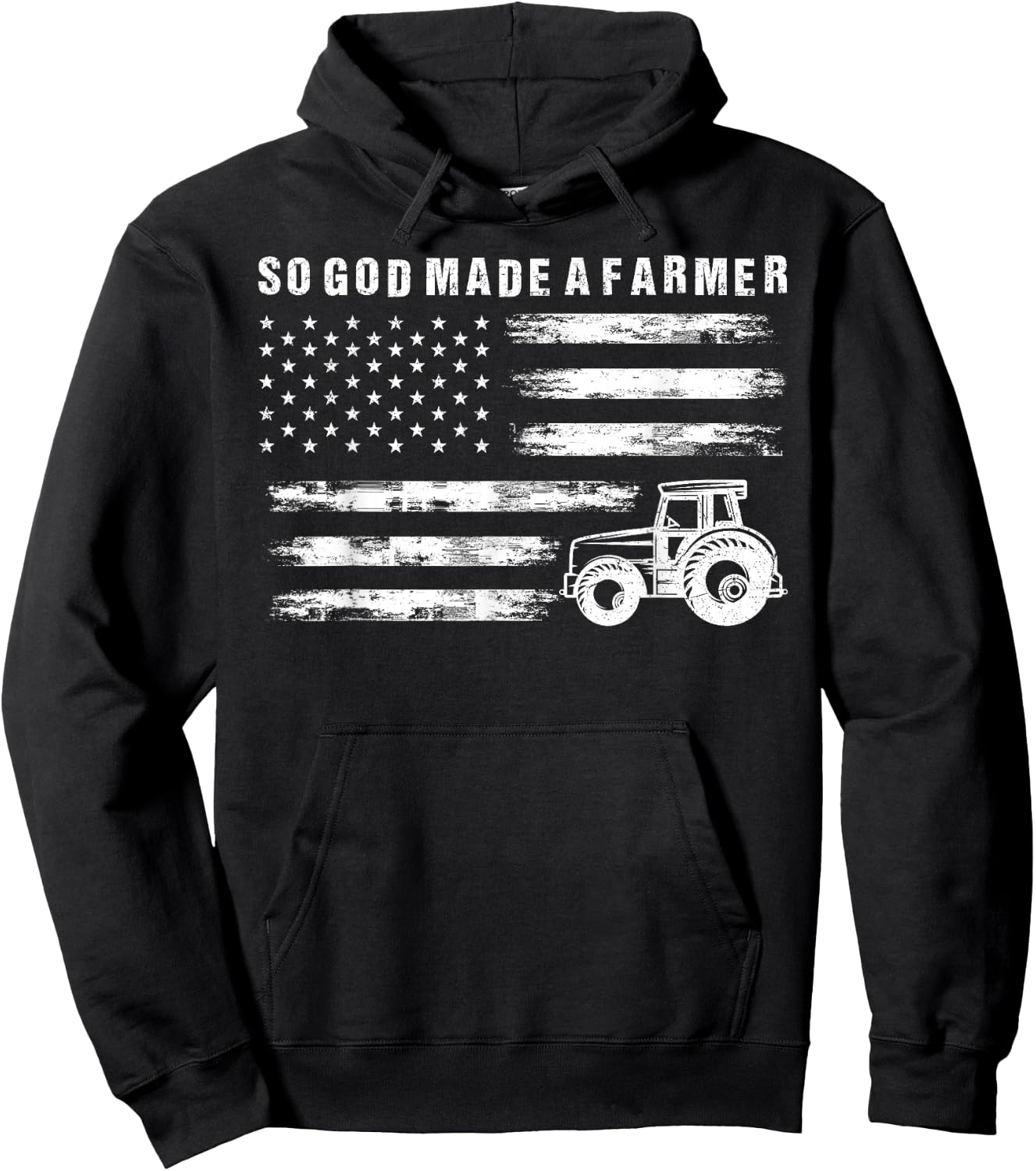 So God Made A Farmer Retro American Flag Tractor Hoodie - Hoodie | Black
