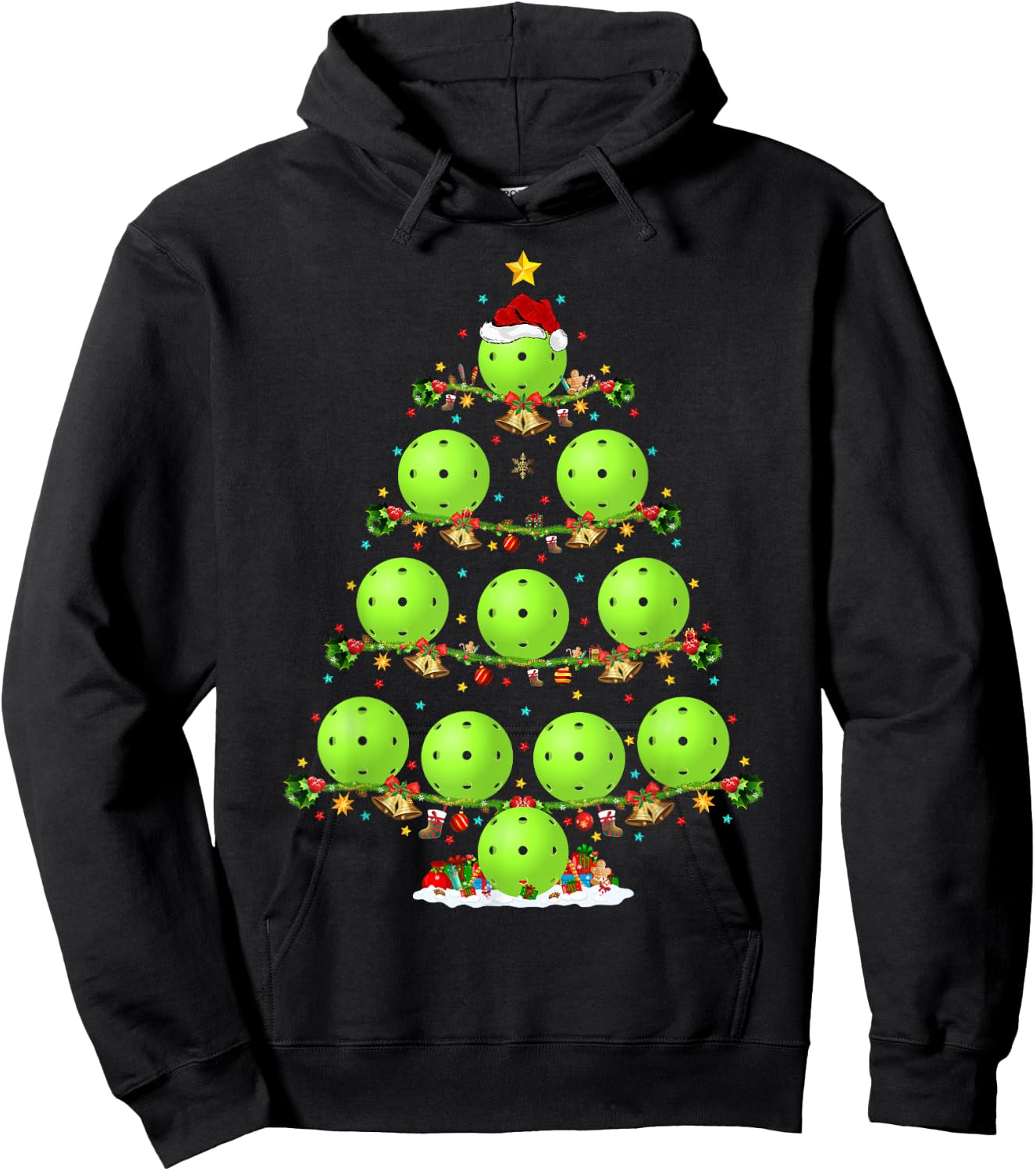 Pickleball Tree Christmas Ugly Sweater Pickleball Sports Hoodie - Hoodie | Black