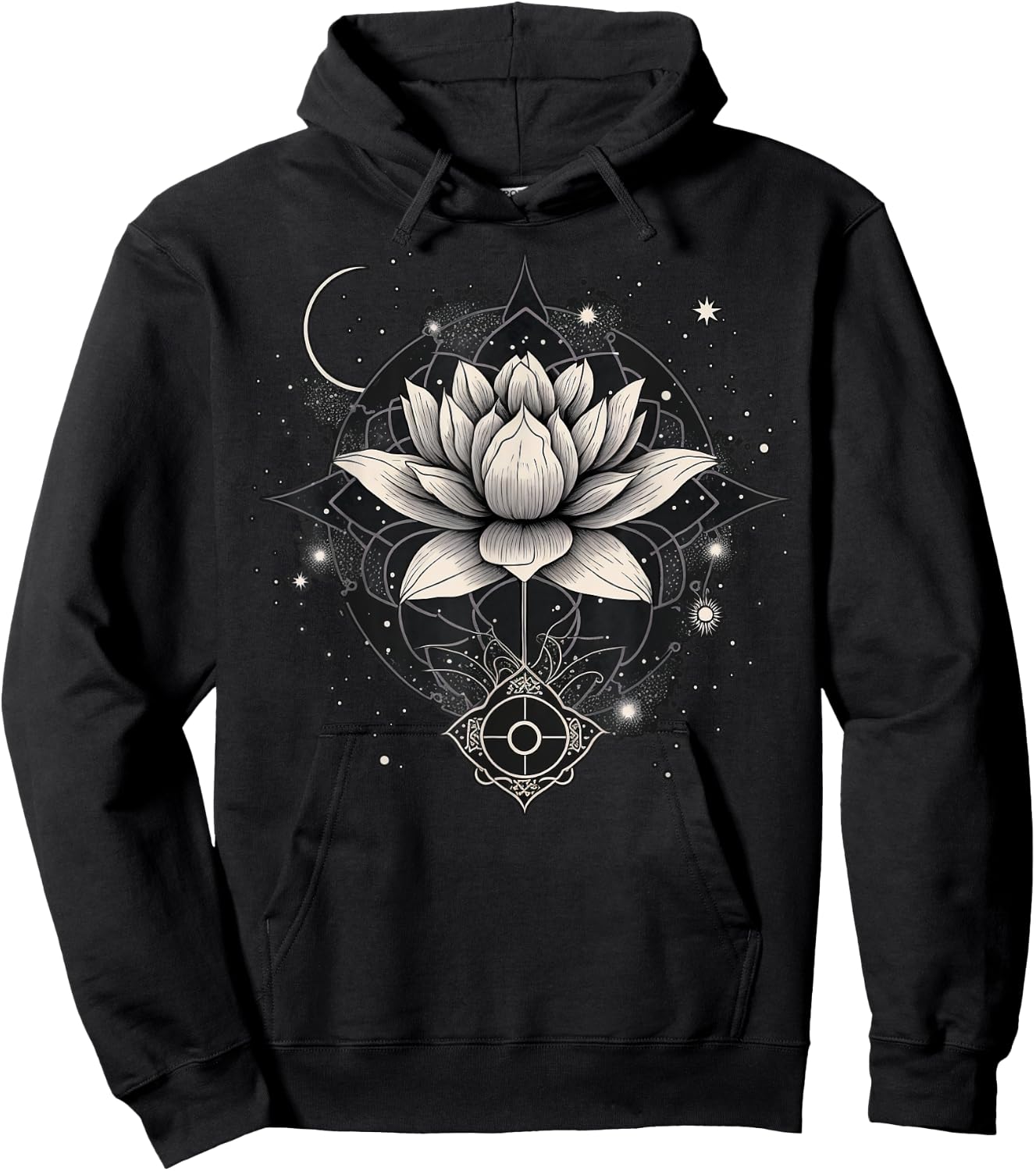 Moon Lotus Flower Yoga Meditation Hoodie - Hoodie | Black