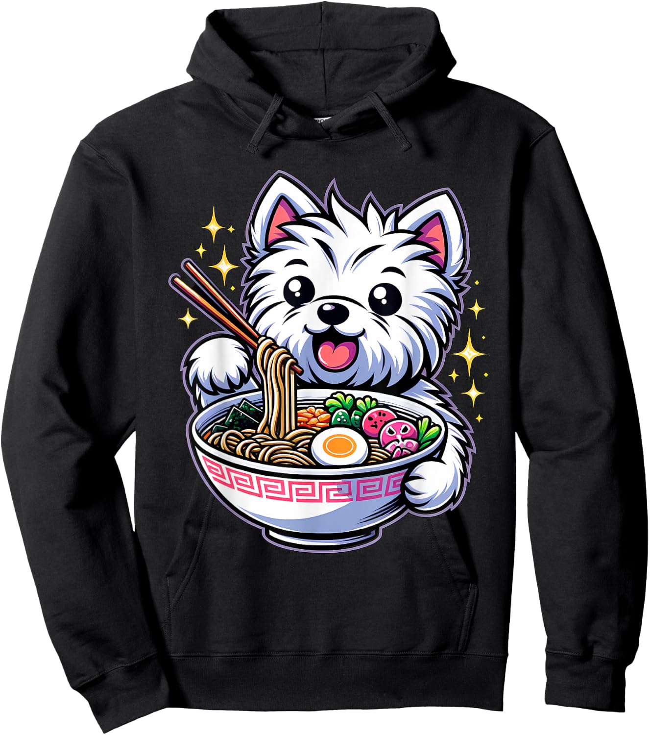 Kawaii Anime West Highland Terrier Dog Ramen Hoodie - Hoodie | Black