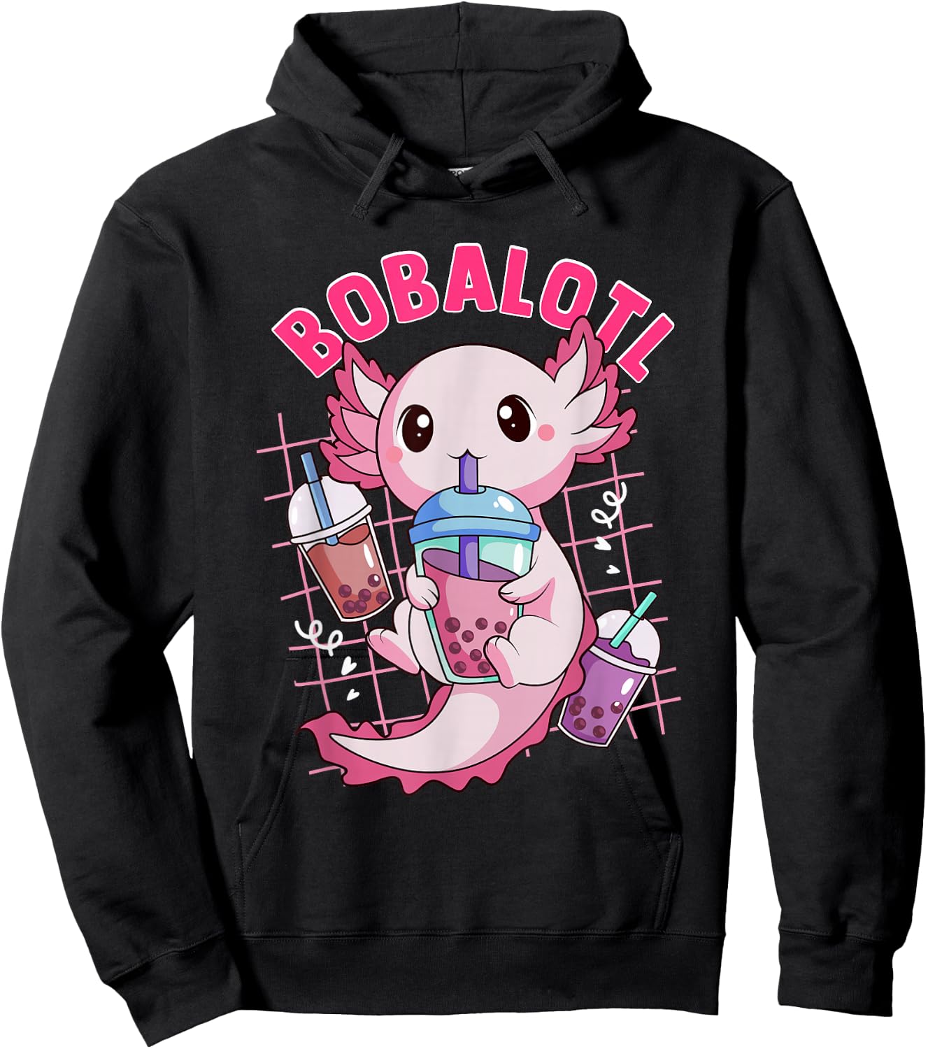 Bobalotl Kawaii Axolotl Drinking Boba Tea Pet Axolotl Lover Hoodie - Hoodie | Black