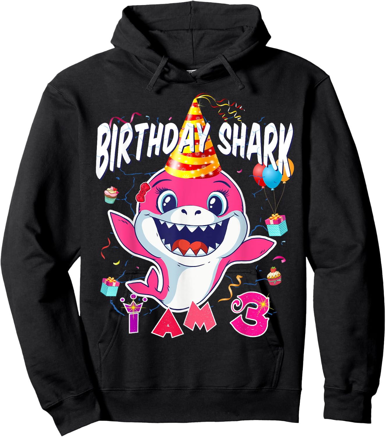 3rd Birthday Girl Shark Birthday Party I Am 3 years Old Hoodie - Hoodie | Black