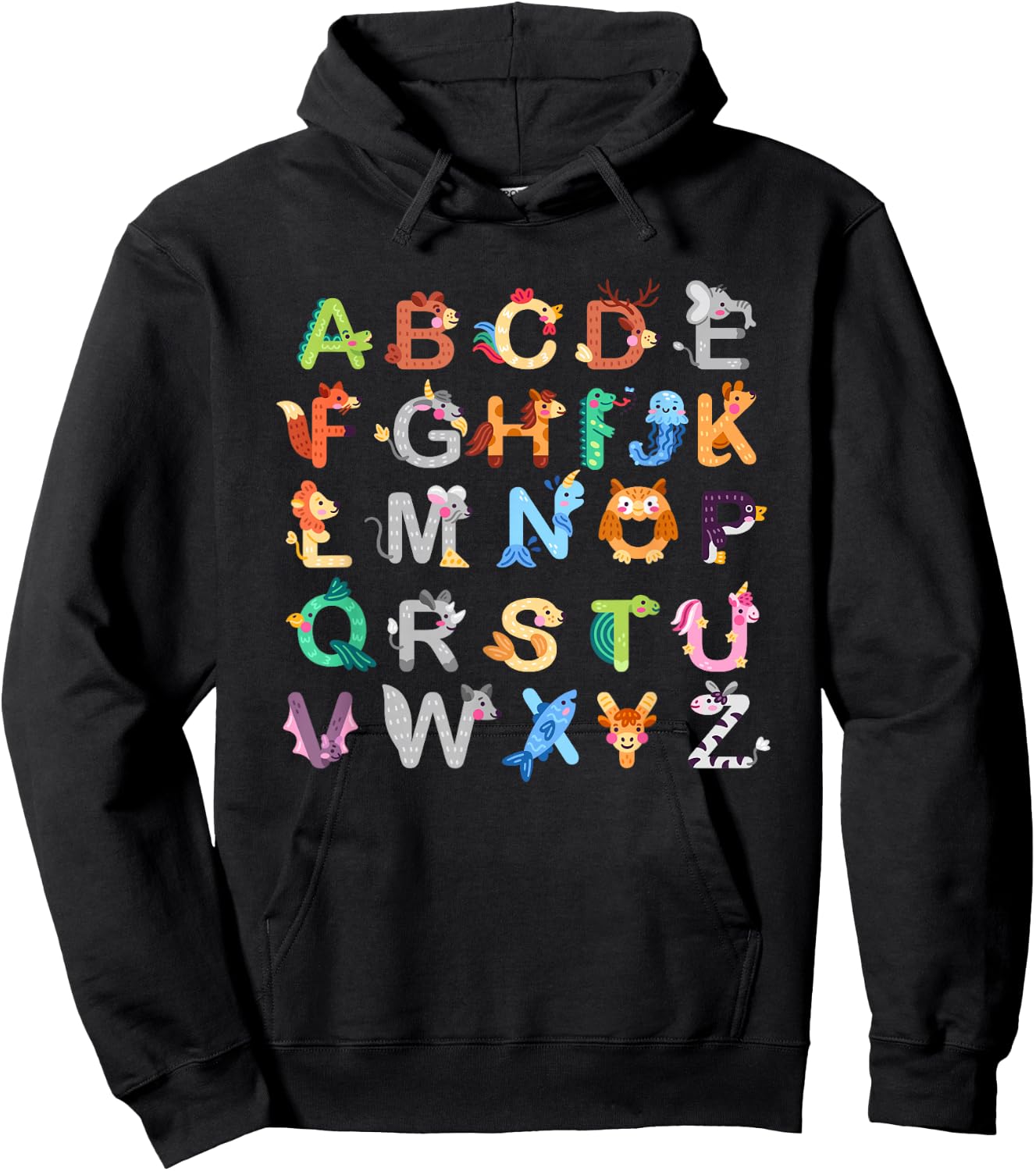 Zoo Animal Alphabe ABCs Learning For Boys Girls Kids Hoodie - Hoodie | Black