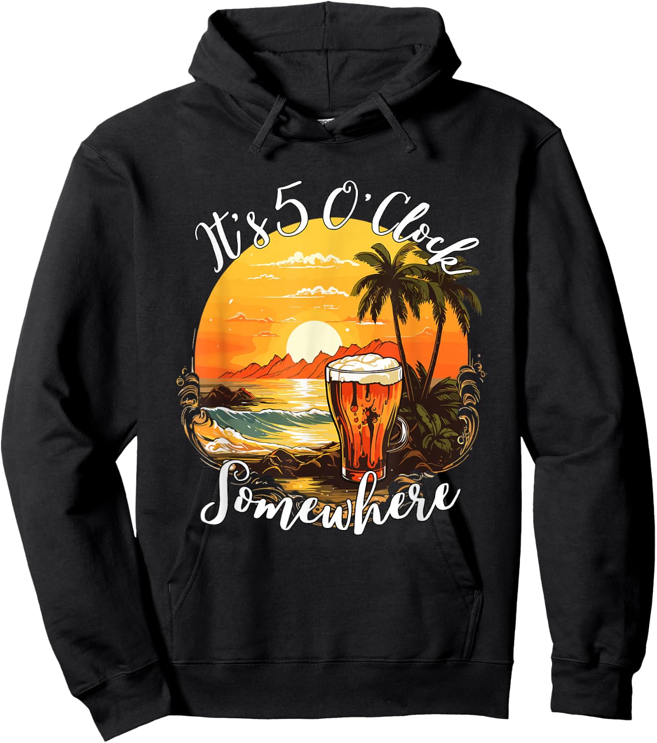 It's 5 O’clock Somewhere Beer on a Summer Beach Design Hoodie - Hoodie | Black