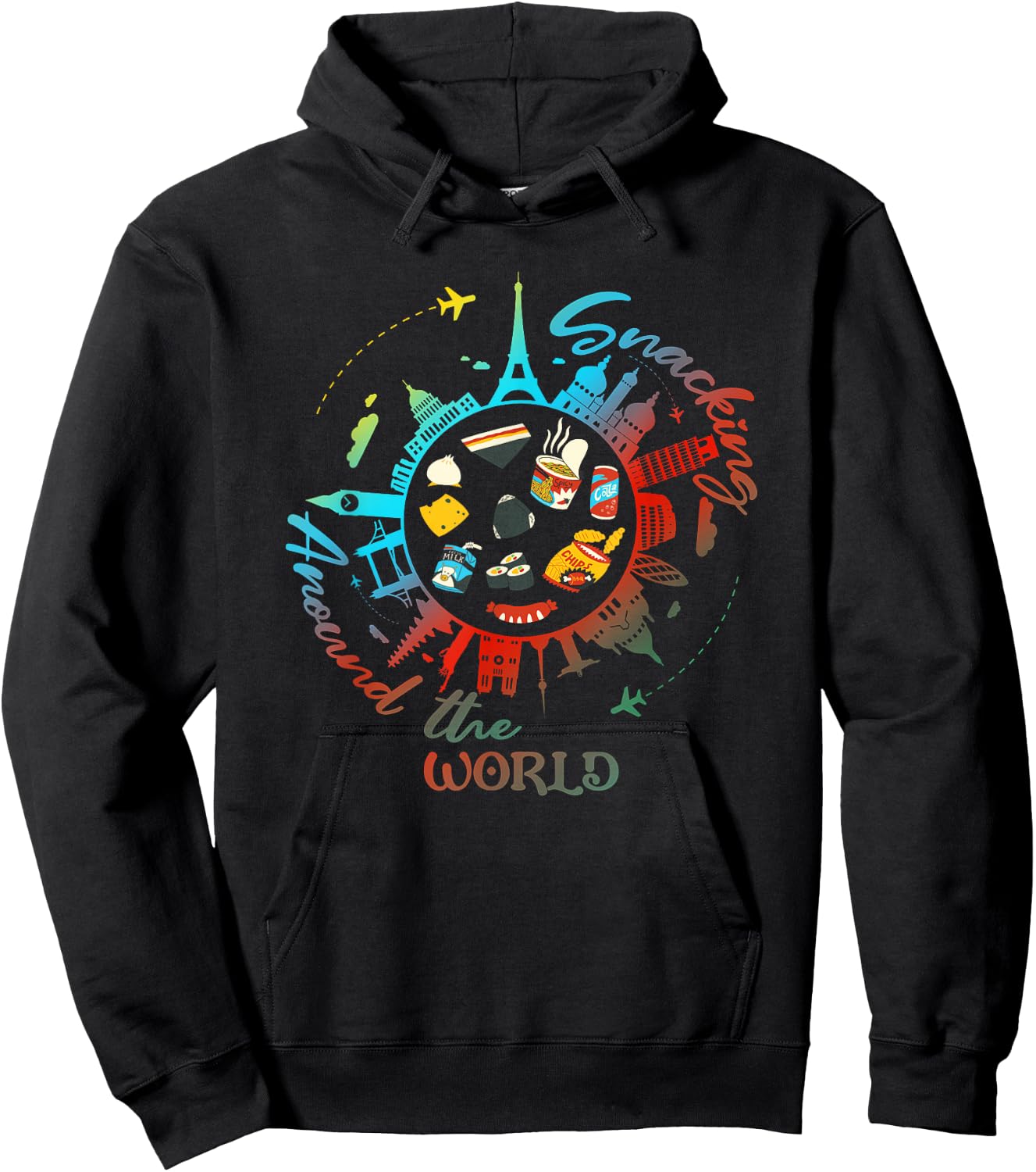 Snacking Around The World Fastfood Travel for Food Lover Hoodie - Hoodie | Black