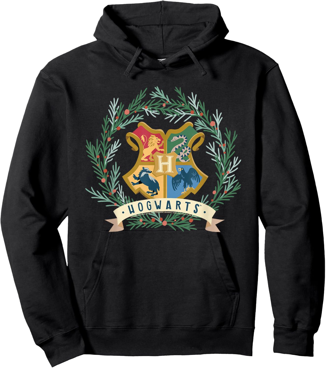 Harry Potter Hogwarts Shield Christmas Wreath Hoodie - Hoodie | Black