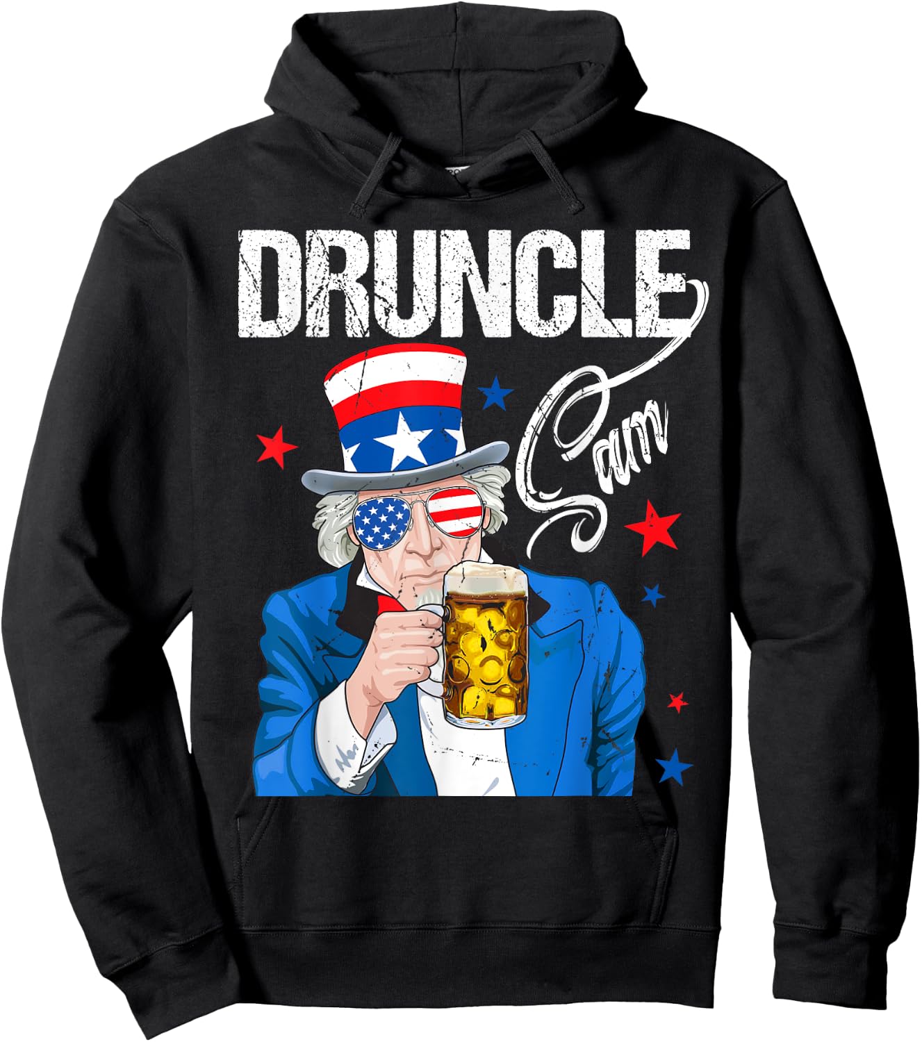 Funny Druncle Sam Uncle Sam Drinking Beer Indepedence Day Hoodie - Hoodie | Black