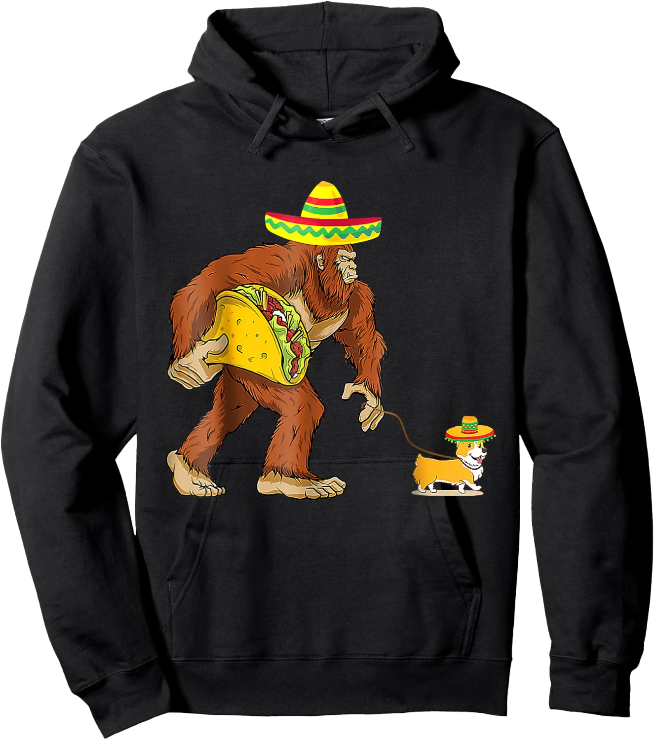 Bigfoot Steal Taco Corgi Dog Funny Cinco De Mayo Men Women Hoodie - Hoodie | Black