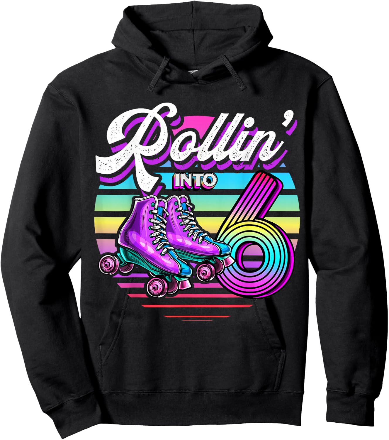 Rollin' into 6 Roller Skating Rink 6th Birthday Party Girls Hoodie - Hoodie | Black