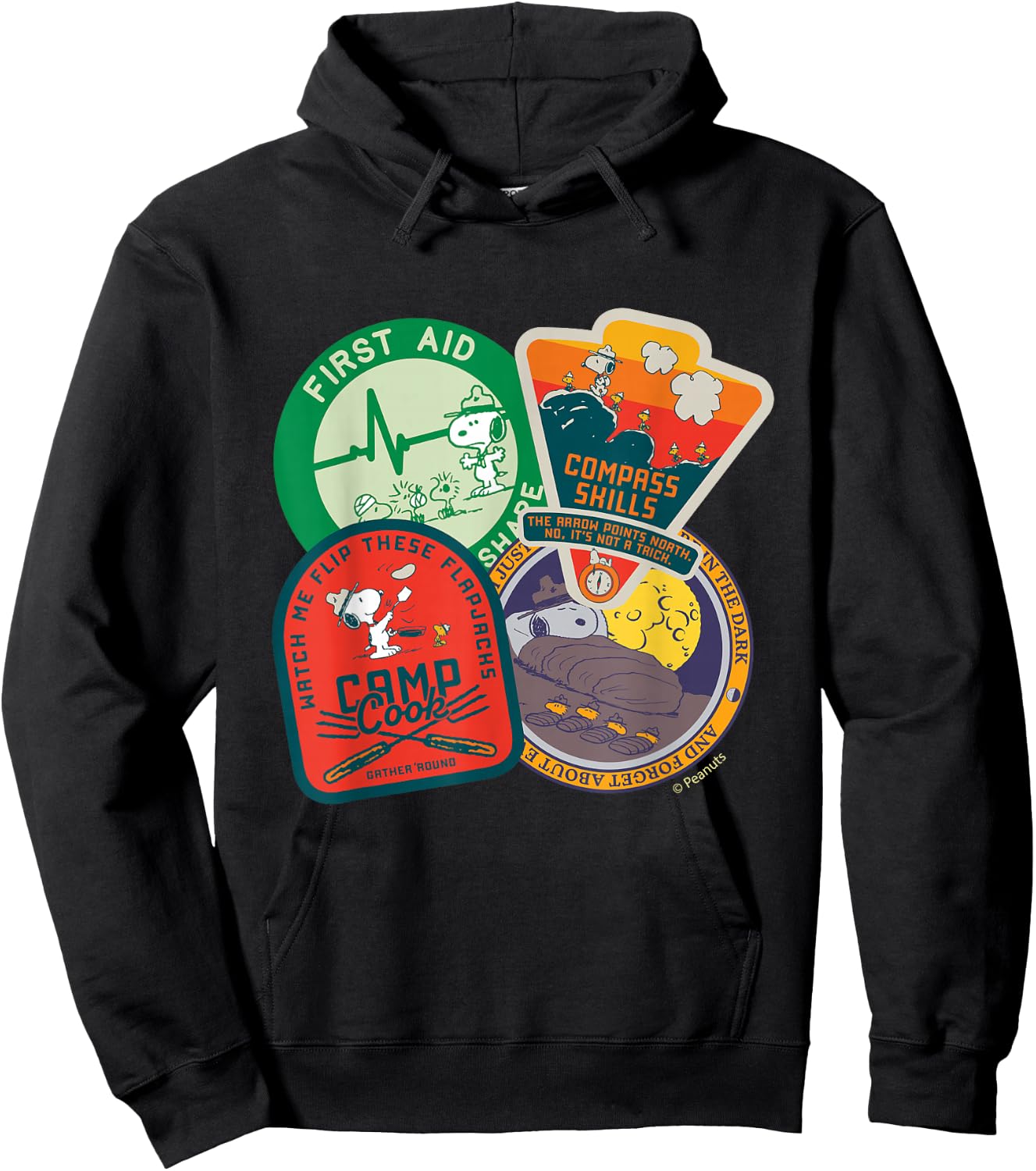 Peanuts - Snoopy Woodstock Beagle Scouts Badges Hoodie - Hoodie | Black