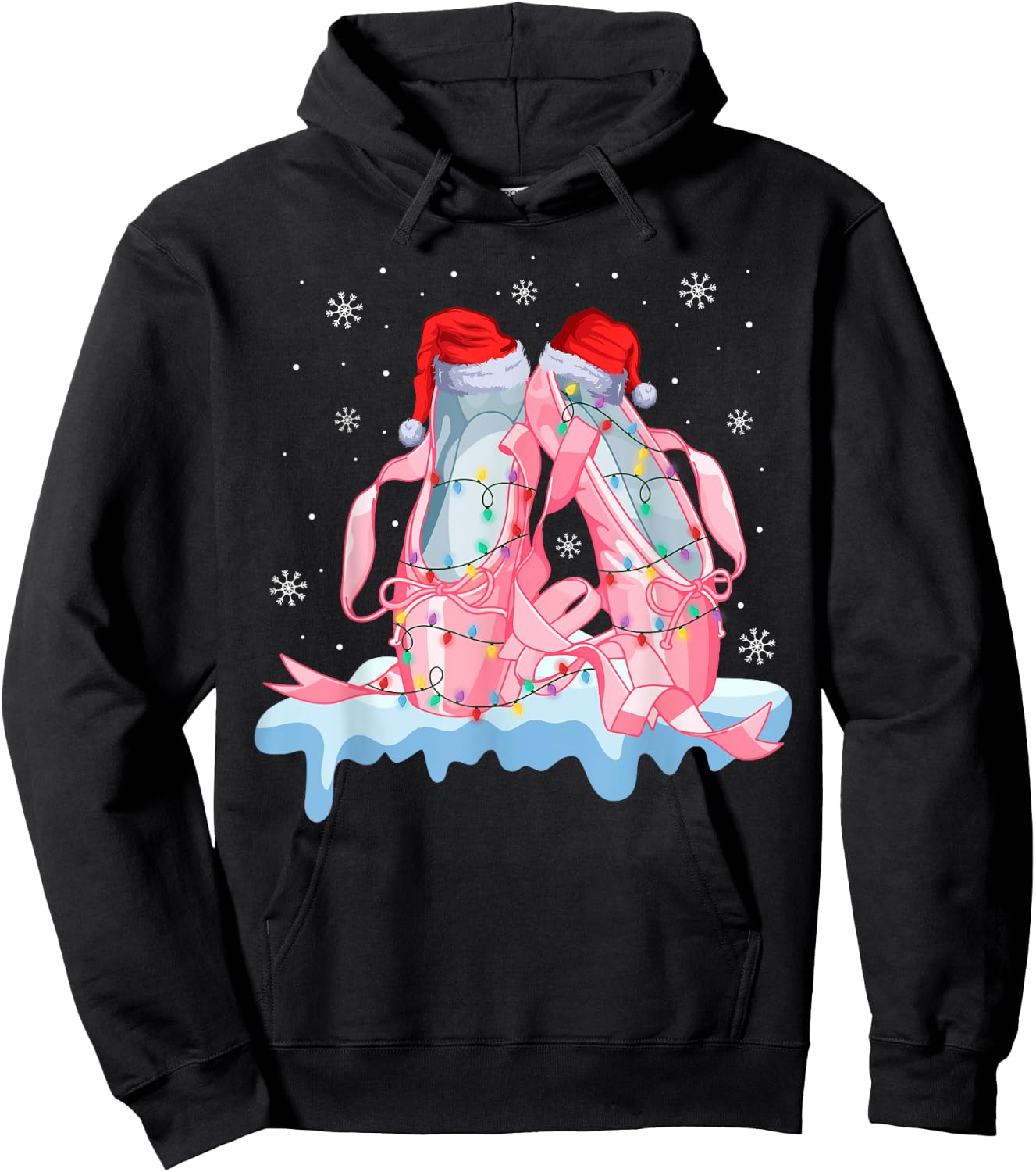 Pink Ballet Shoes Christmas Lights Ballerina Pajamas Ugly Hoodie - Hoodie | Black