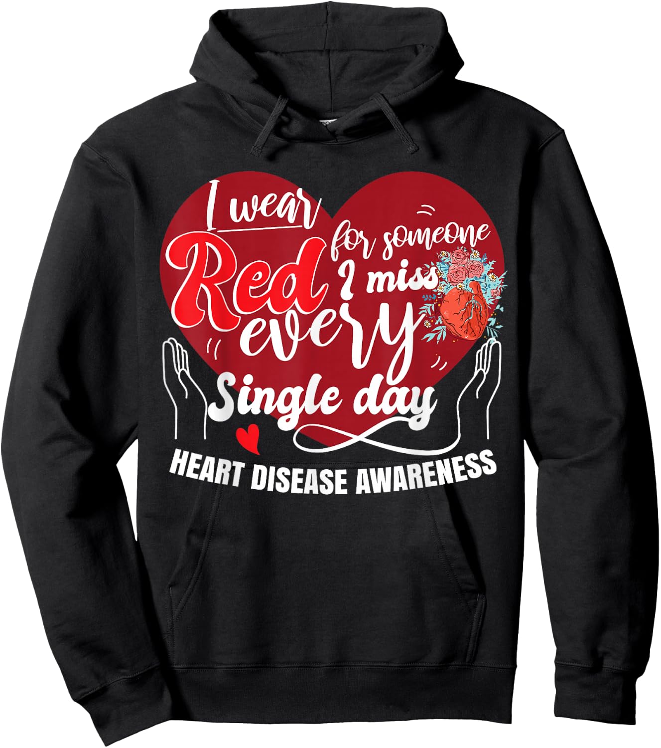 I Wear Red Heart Disease Awareness Hoodie - Hoodie | Black