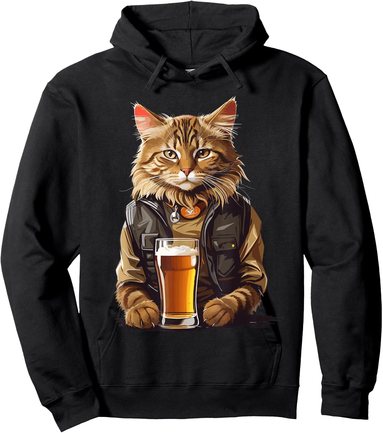Cat Drinking Beer, Funny Beer Lovers Cat Hoodie - Hoodie | Black