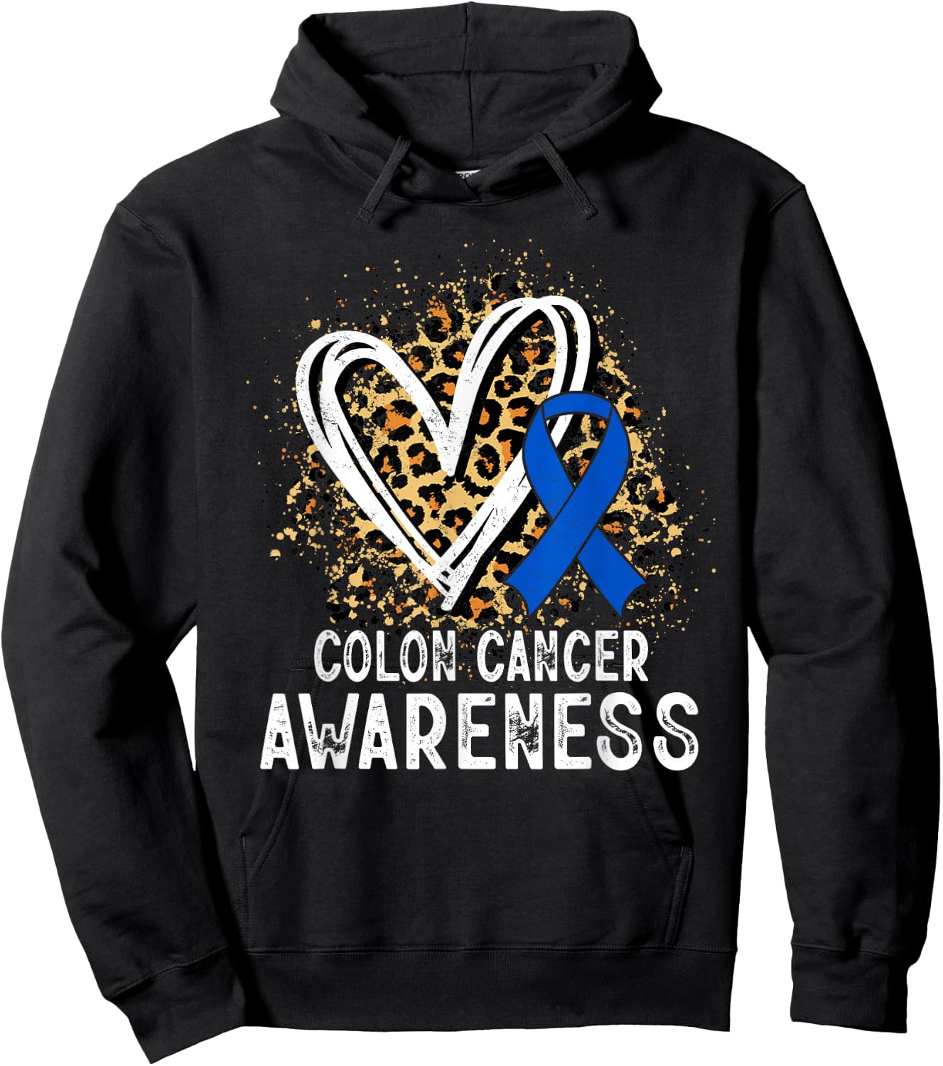 Colon Cancer Awareness Leopard Heart Hoodie - Hoodie | Black