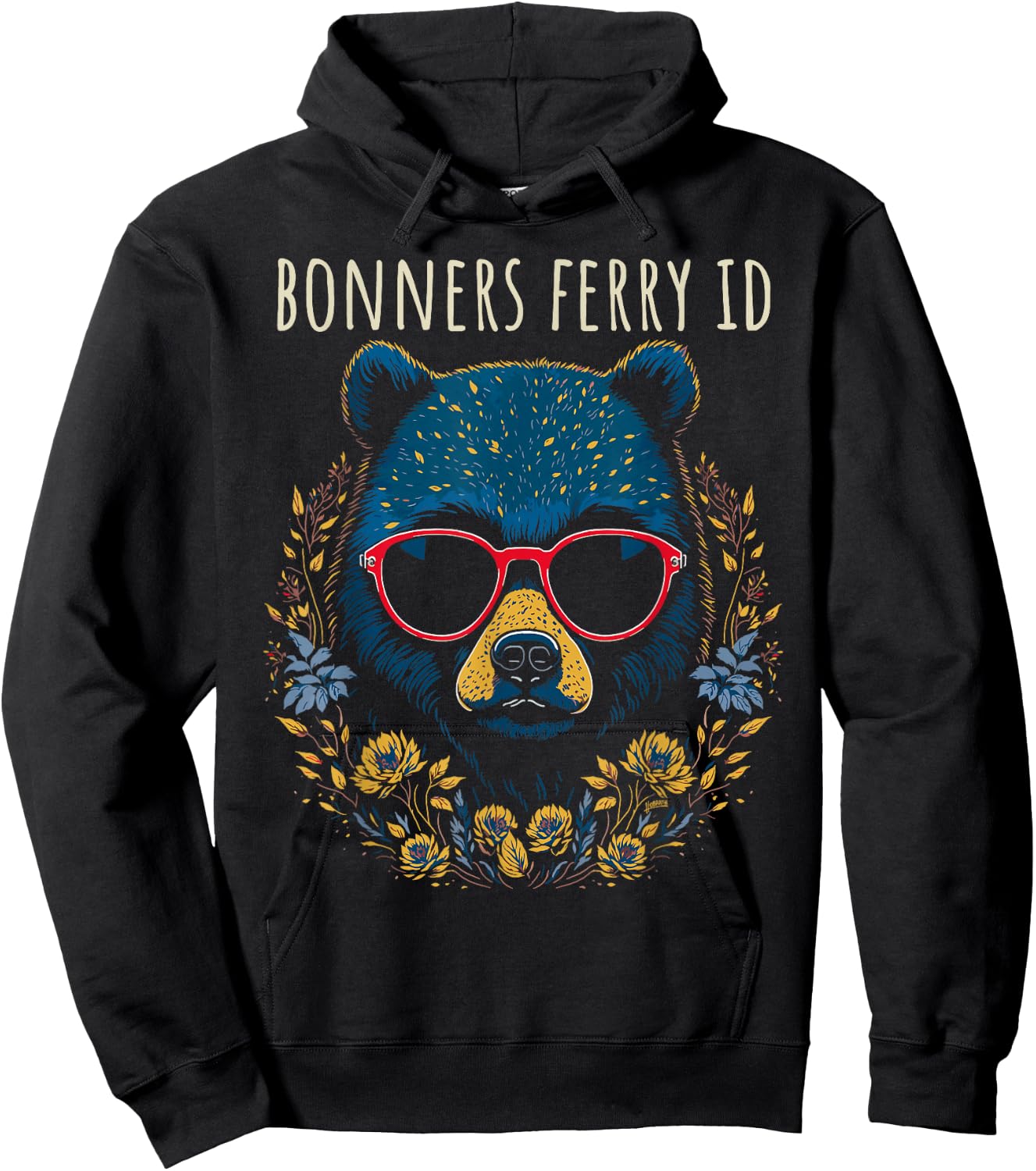 Bonners Ferry Idaho Fun Bear Wearing Glasses Flowers Design Hoodie - Hoodie | Black