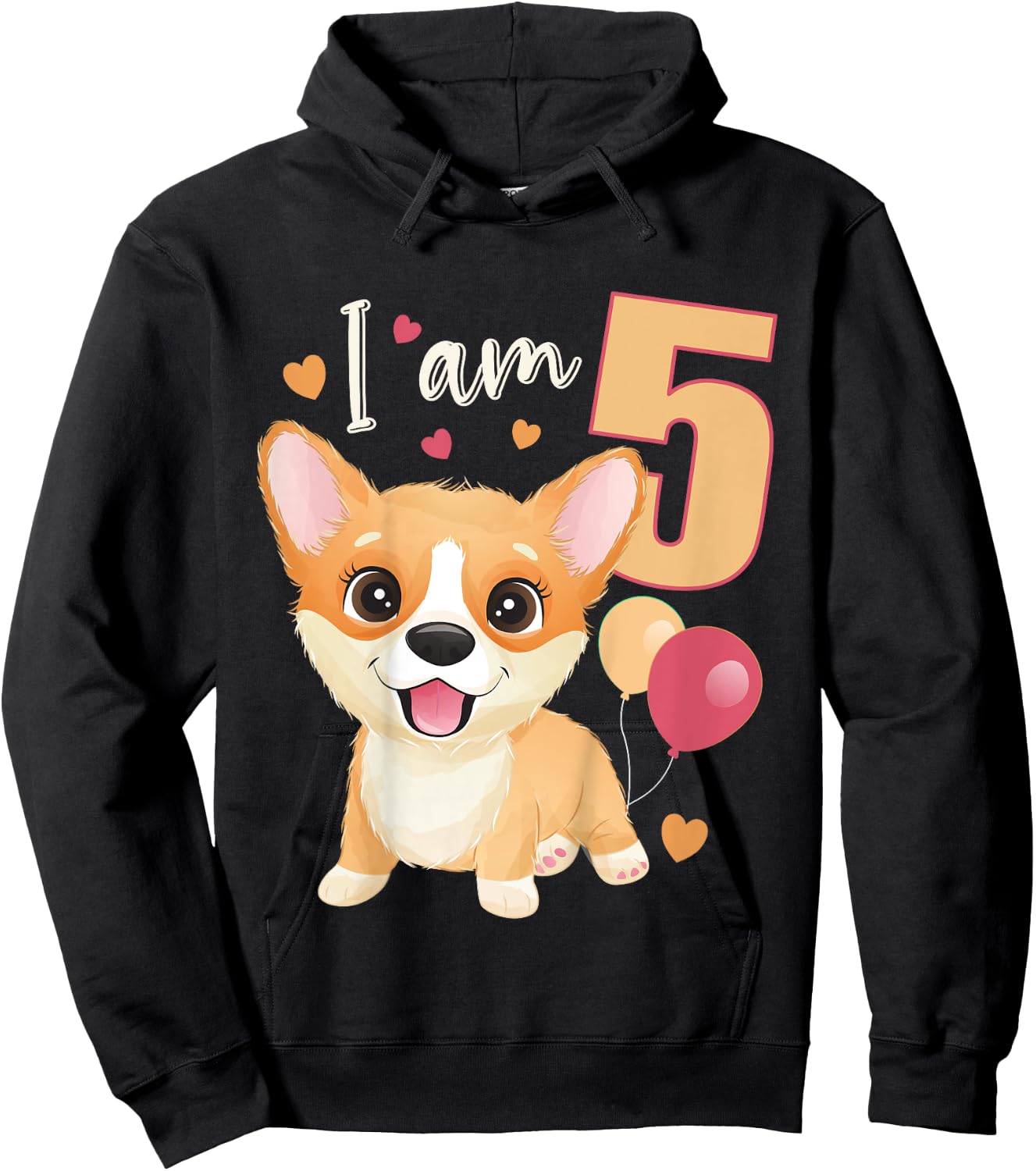 5 Years old 5 birthday outfit Boy girl Corgi Dog Hoodie - Hoodie | Black