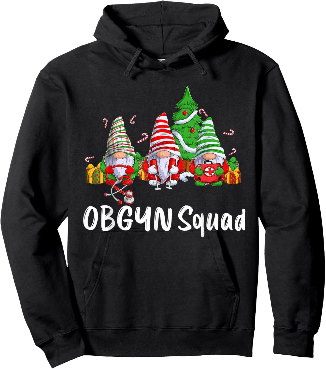 OBGYN Squad Gnomes Funny OBGYN Nurse Christmas Pajama Xmas Hoodie - Hoodie | Black