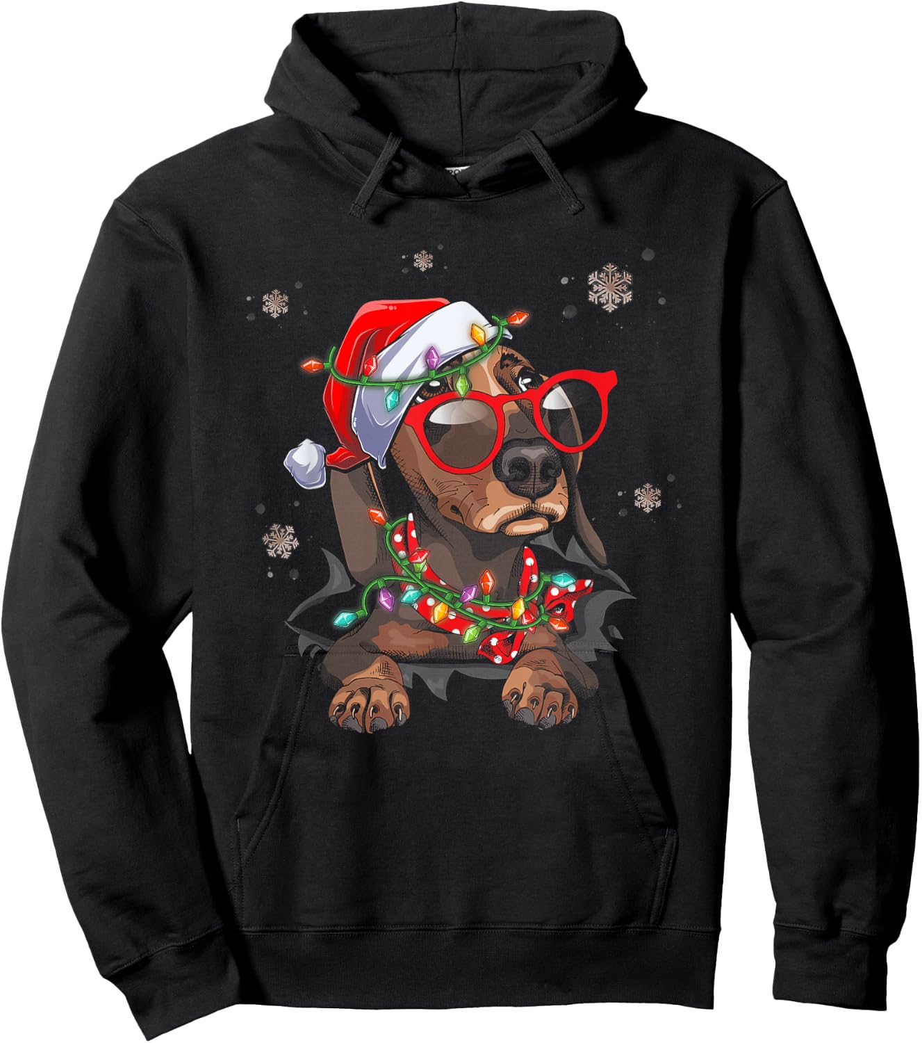Santa Hat Dachshund Christmas Xmas Wiener Weiner Dog Women Hoodie - Hoodie | Black