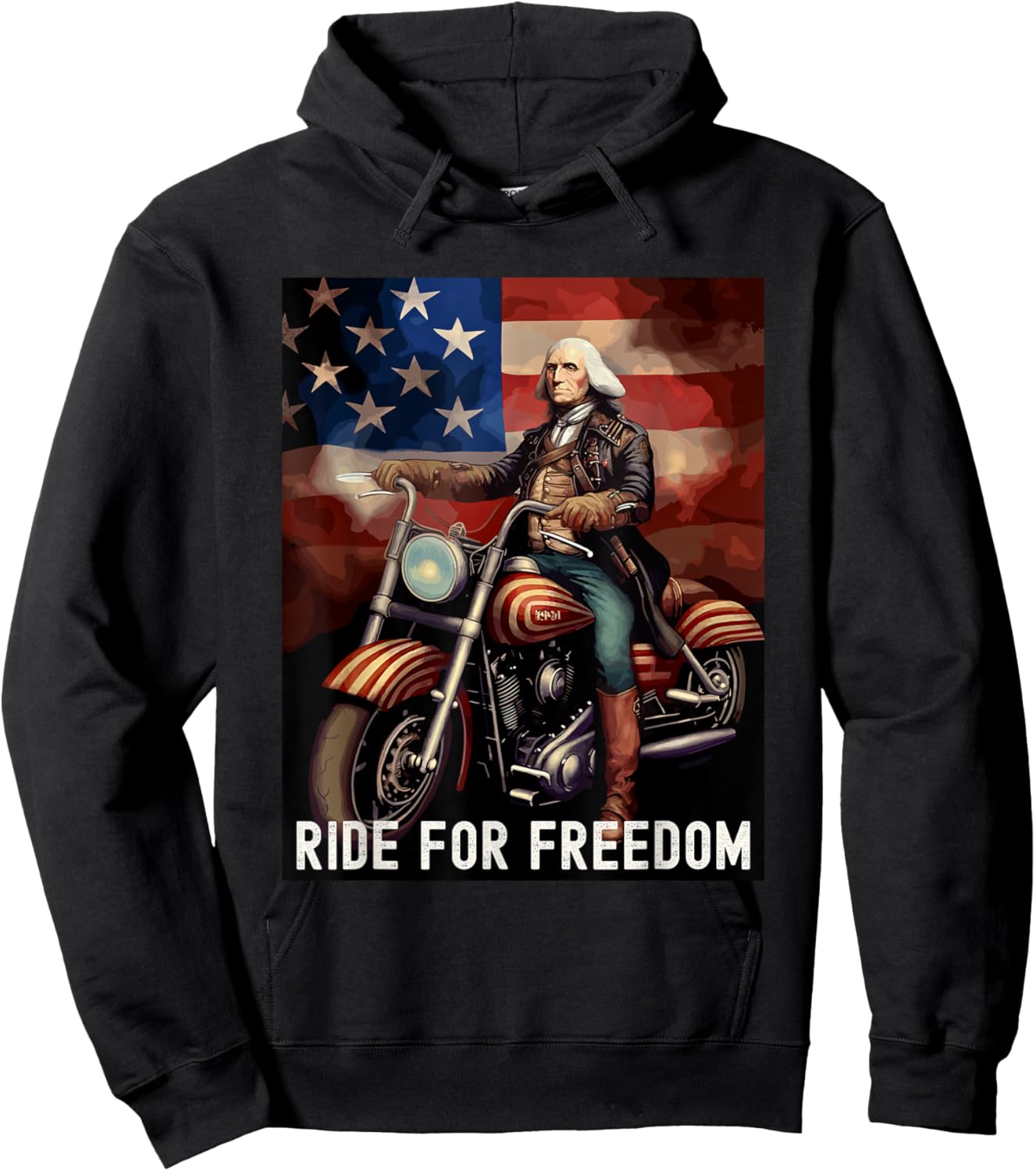 Patriotic George Washington Motorcycle Lover 4th of July Hoodie - Hoodie | Black