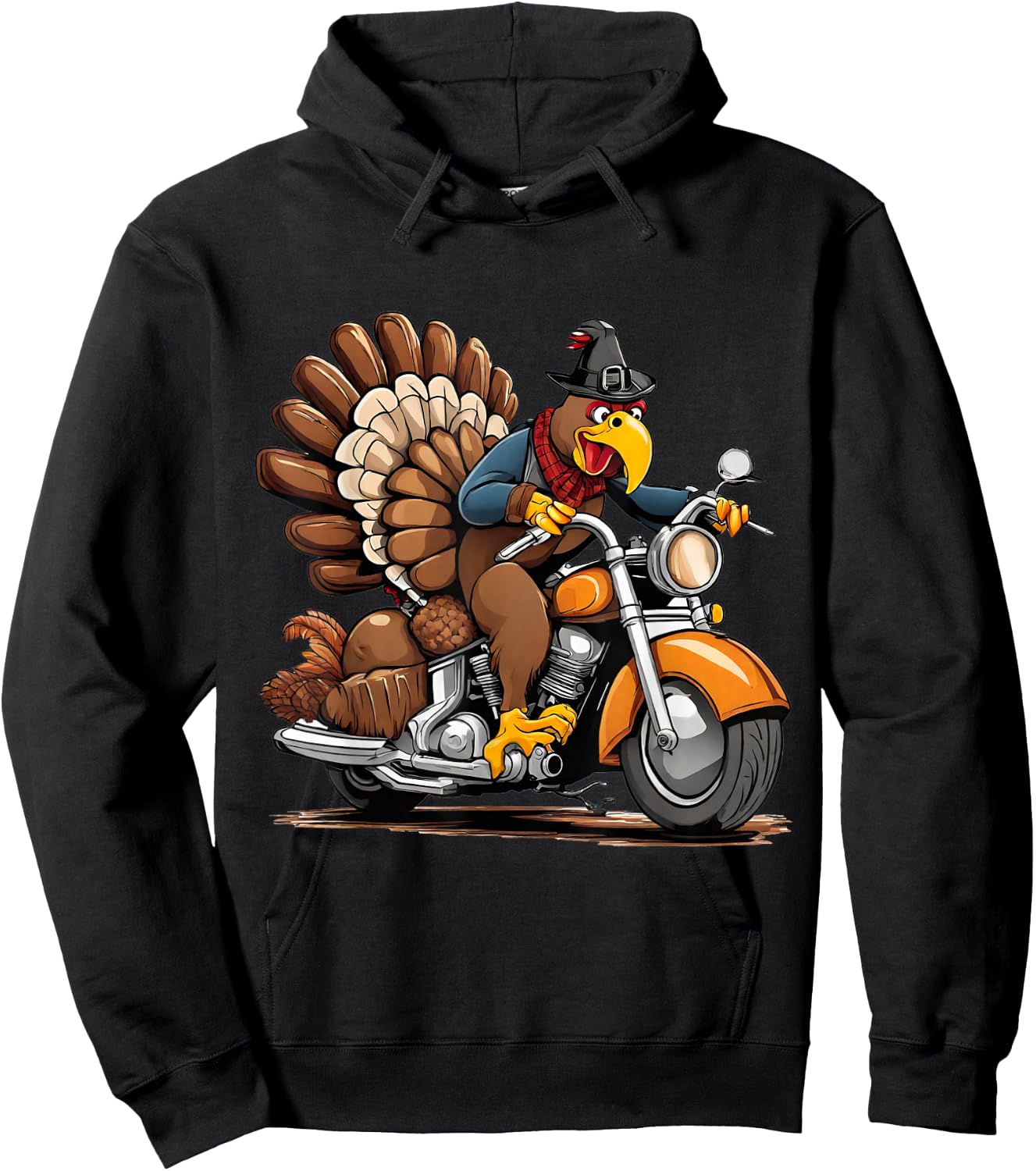 Funny Thanksgiving turkey on a motorcycle Hoodie - Hoodie | Black