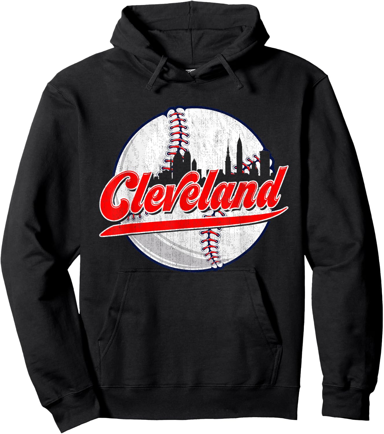 Vintage Cleveland Cityscape For Baseball Lover and Player Hoodie - Hoodie | Black