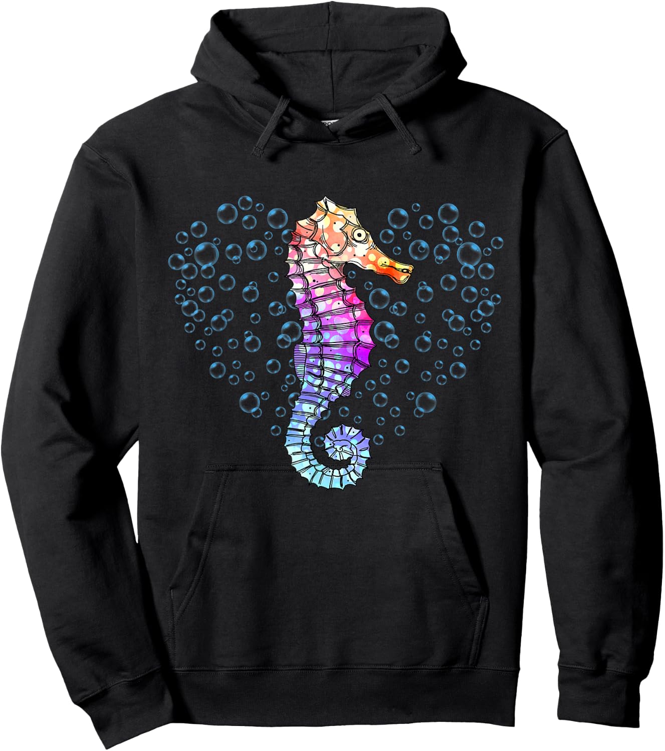 Colorful Seahorse Art - Underwater Ocean Animal Lover Hoodie - Hoodie | Black
