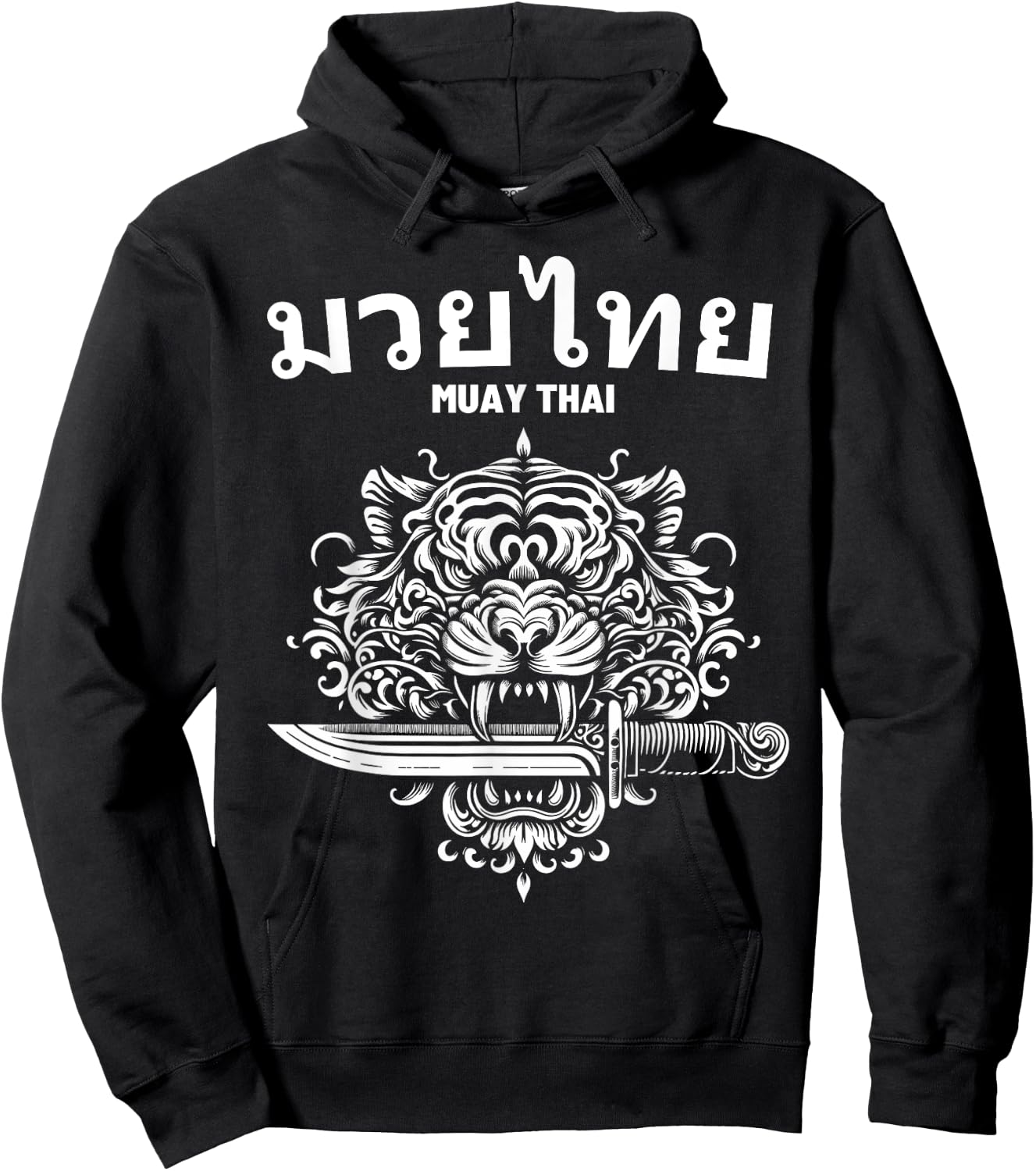Sak Yant Muay Thai MMA Tattoo Tiger Head Knife Martial Art Hoodie - Hoodie | Black