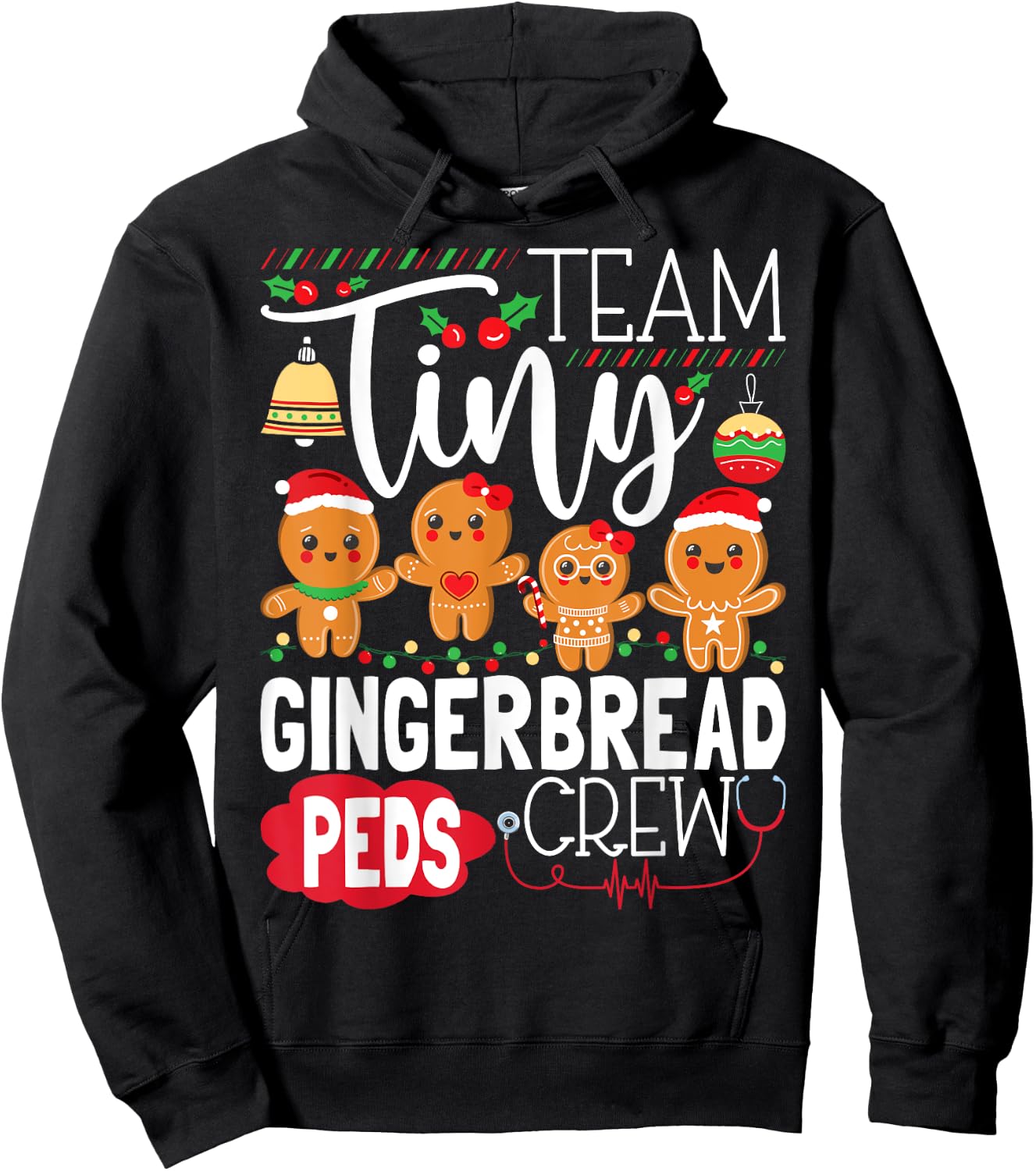 Team Tiny Gingerbread Peds Crew Christmas Pediatric Nurse Hoodie - Hoodie | Black