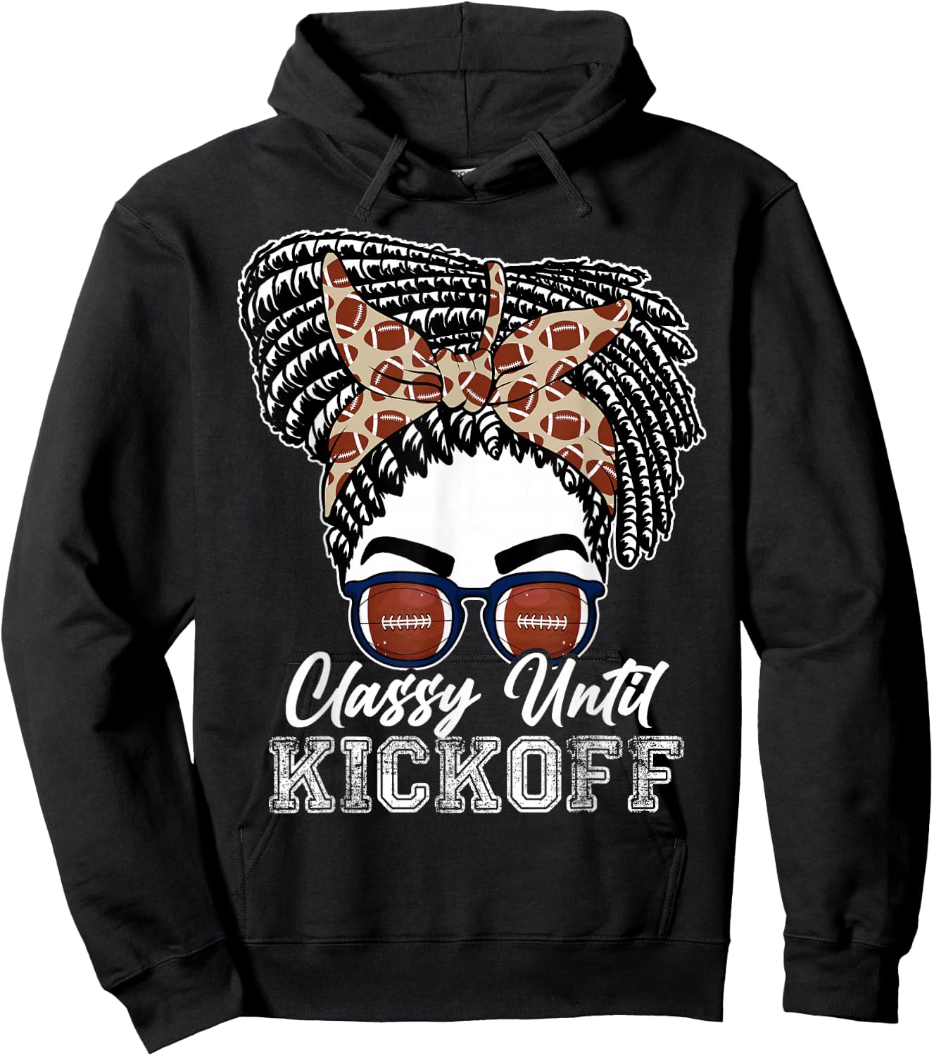 Classy Until Kickoff American Football Girl Messy Bun Hoodie - Hoodie | Black