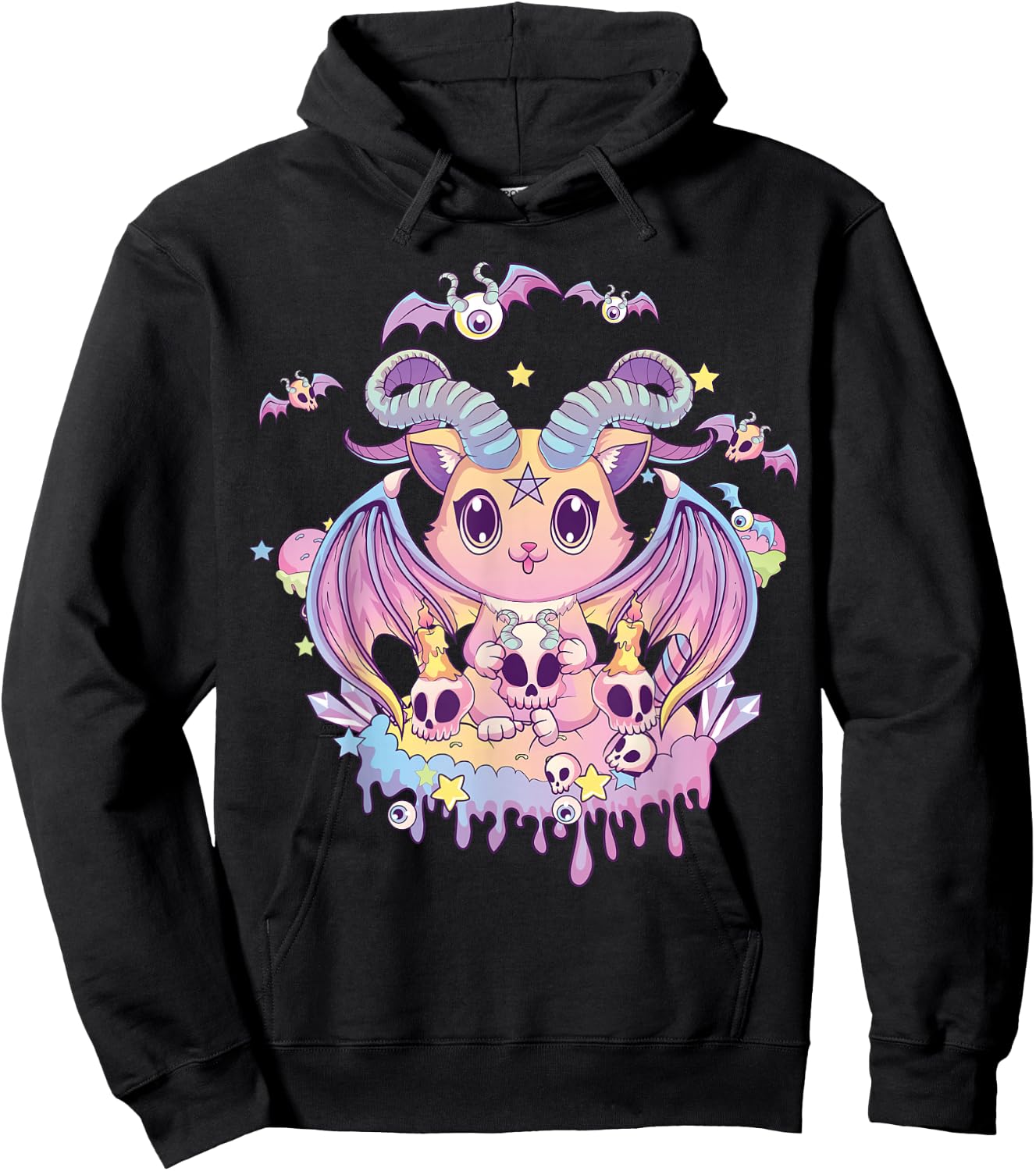 Pastel Goth Krampus Cat Cute Creepy Devil Cat and Skull Hoodie - Hoodie | Black