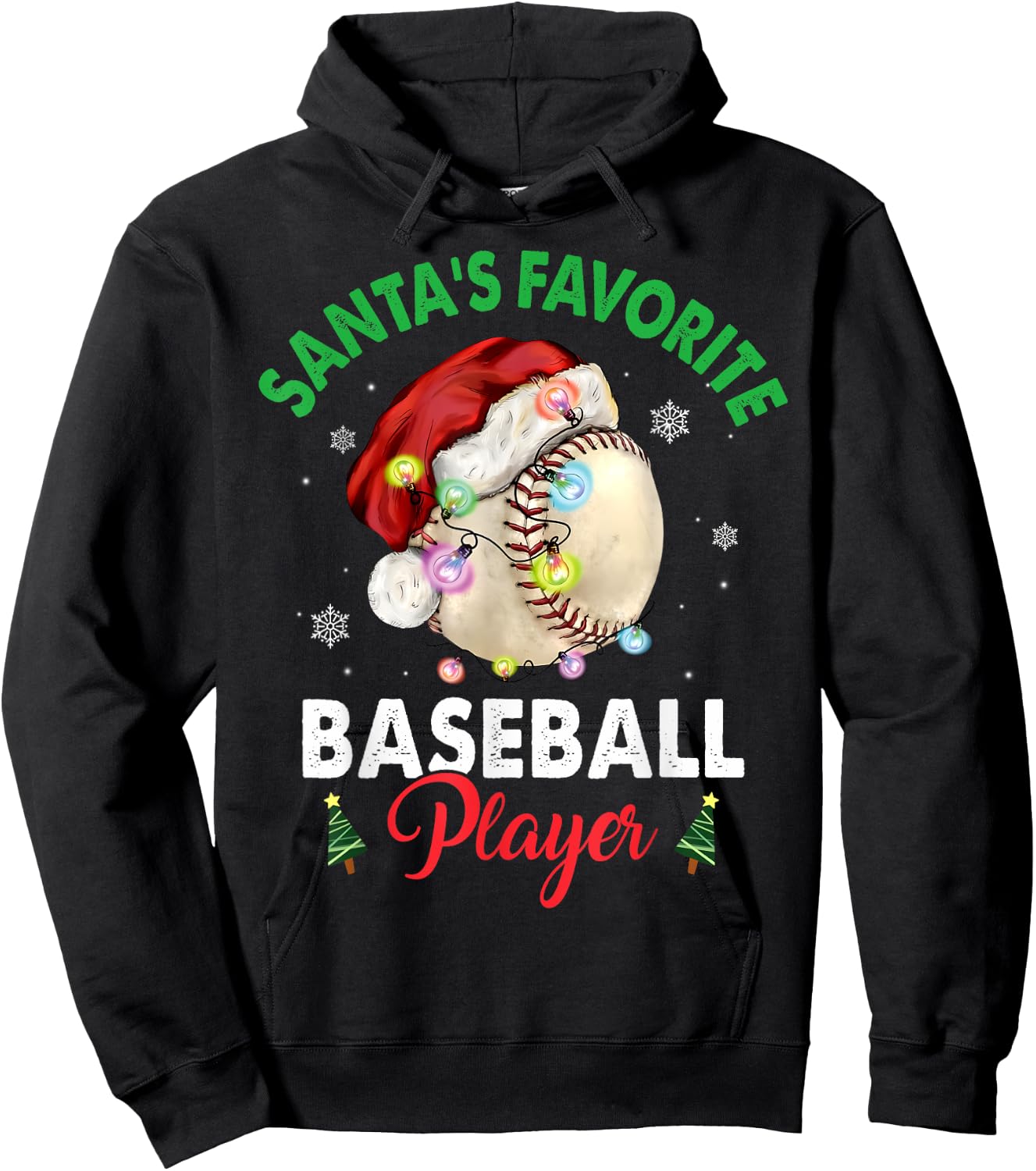 Santa's Favorite Baseball Player Christmas Pajama Men Women Hoodie - Hoodie | Black