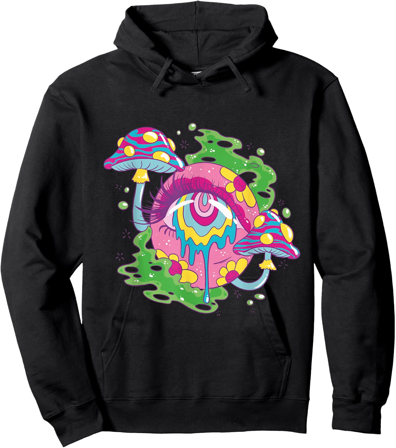 Weirdcore Kidcore Aesthetic Melting Eye Mushroom 90s Alt Hoodie - Hoodie | Black