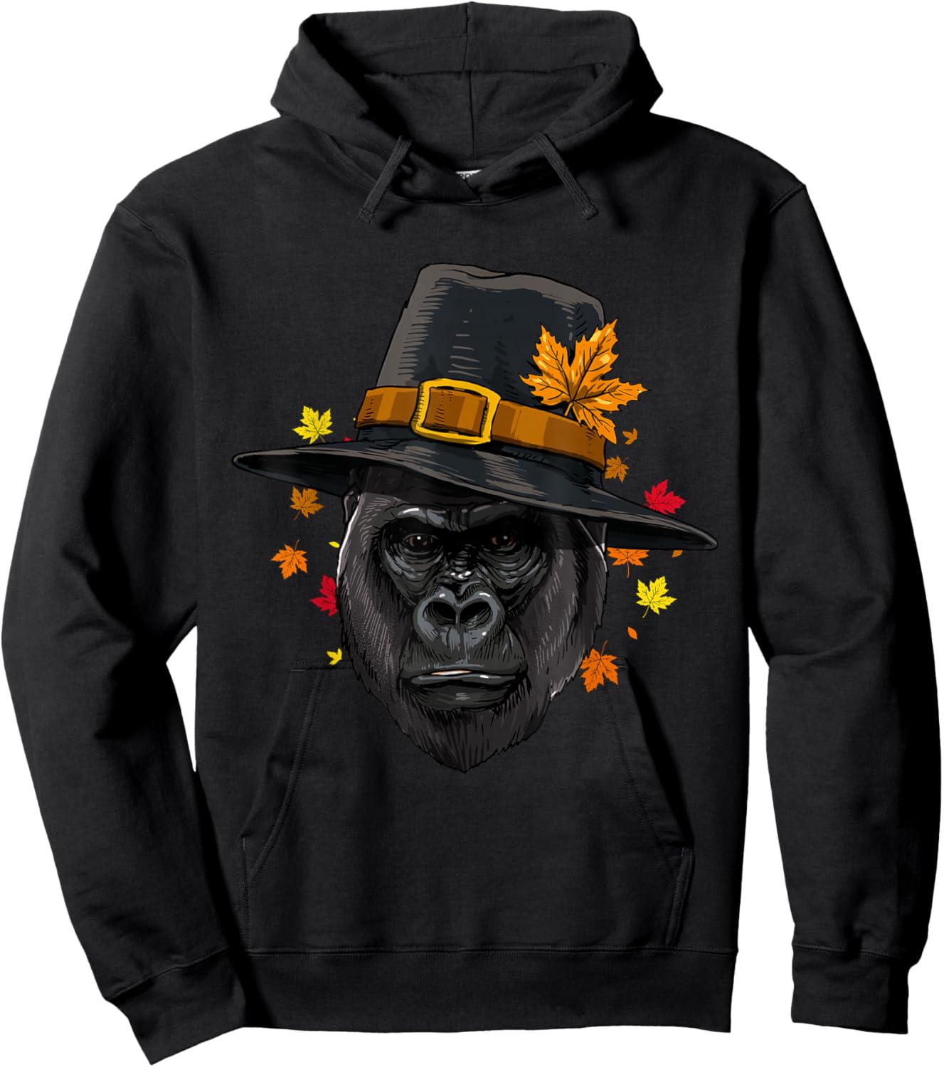 Thanksgiving Gorilla Monkey Pilgrim Turkey Day Autumn Ape Hoodie - Hoodie | Black